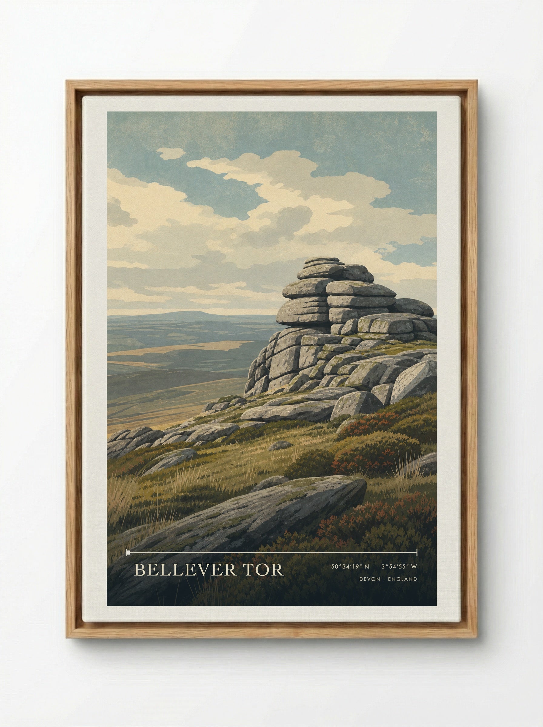 Bellever Tor Devon England Travel Poster - Framed Canvas Wood