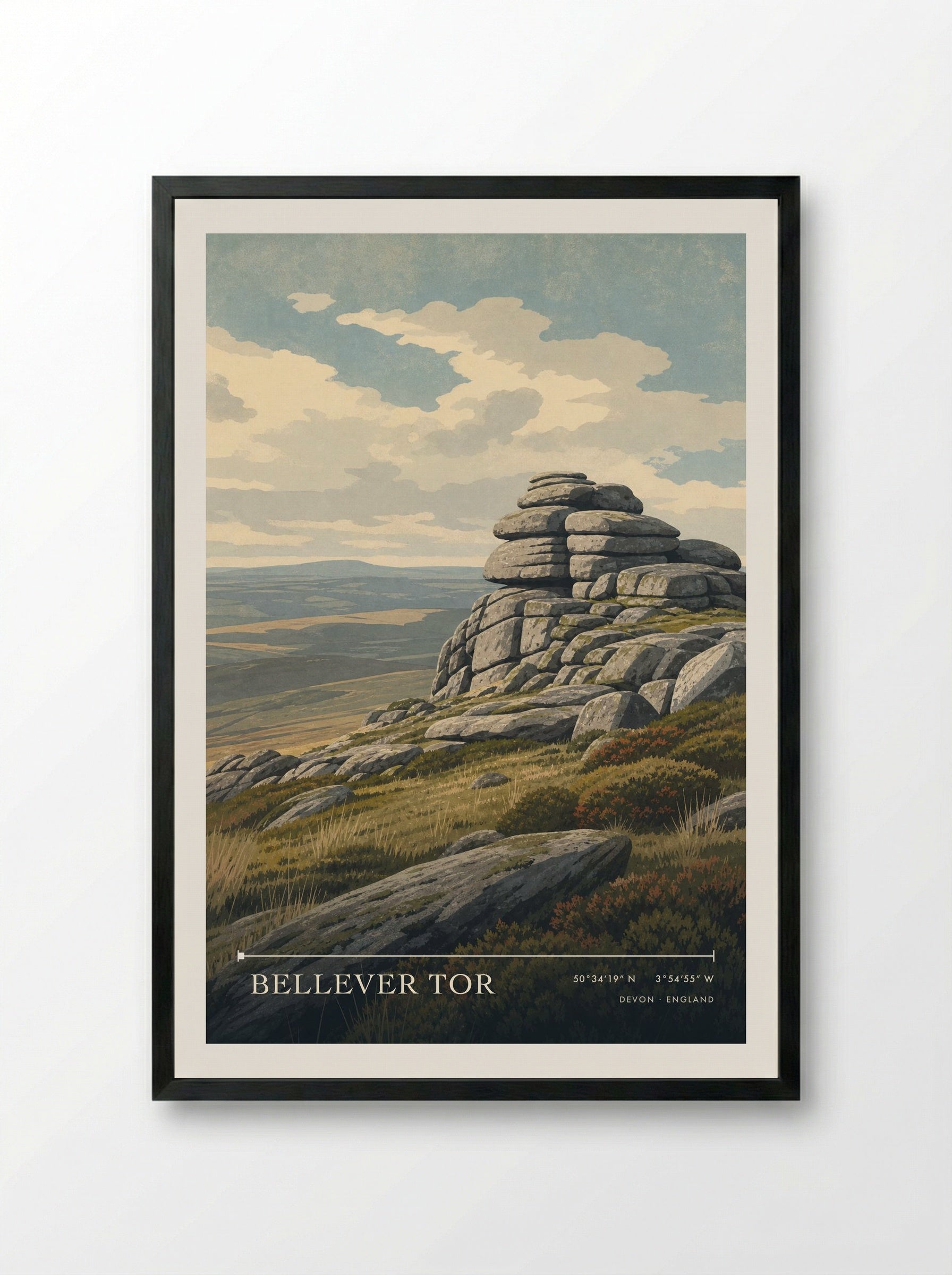 Bellever Tor Devon England Travel Poster - Framed Print Black