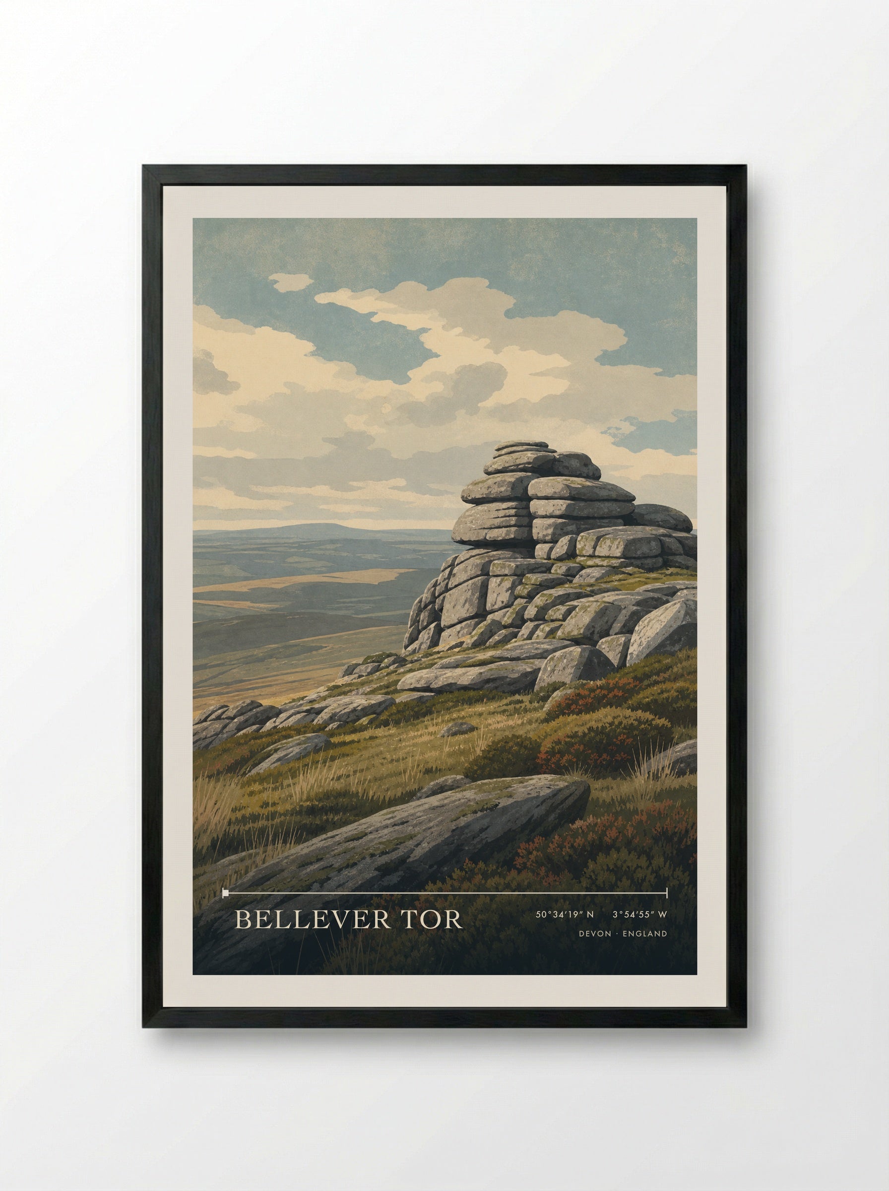 Bellever Tor Devon England Travel Poster - Framed Print Black