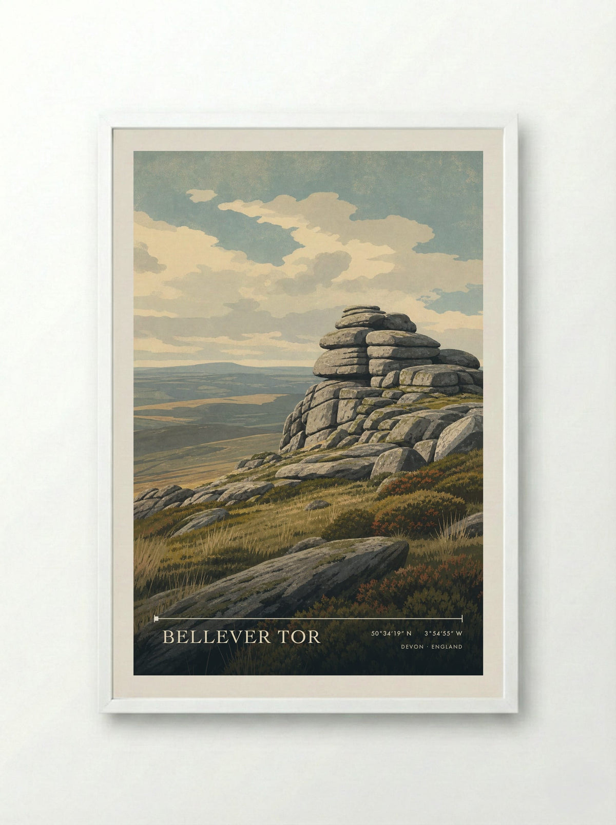 Bellever Tor Devon England Travel Poster - Framed Print White