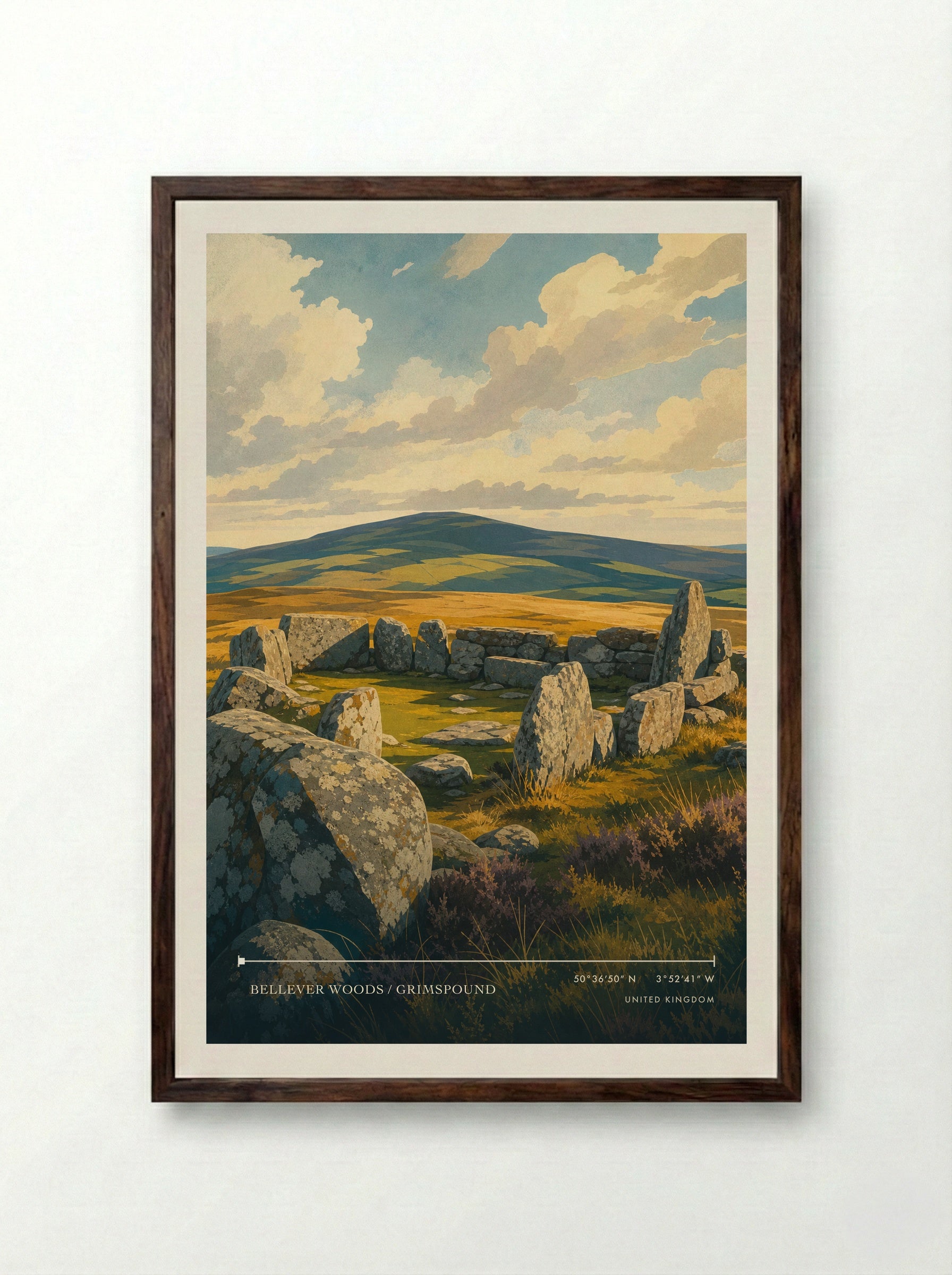 Bellever Woods / Grimspound United Kingdom Travel Poster - Framed Print Dark Wood