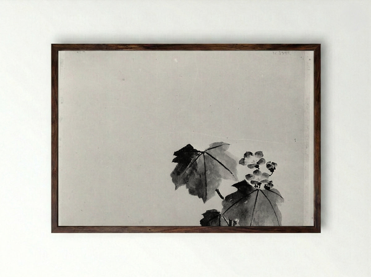 Bellflower (Ink Wash Study) - Hokusai School - Framed Print Dark Wood