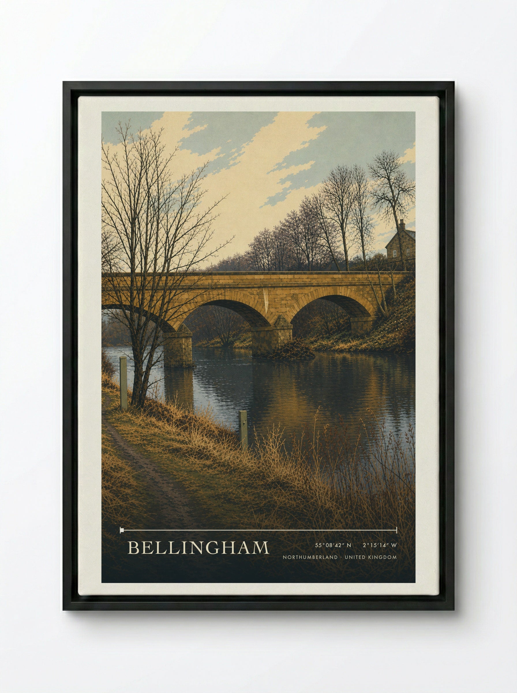 Bellingham Northumberland United Kingdom Travel Poster - Framed Canvas Black