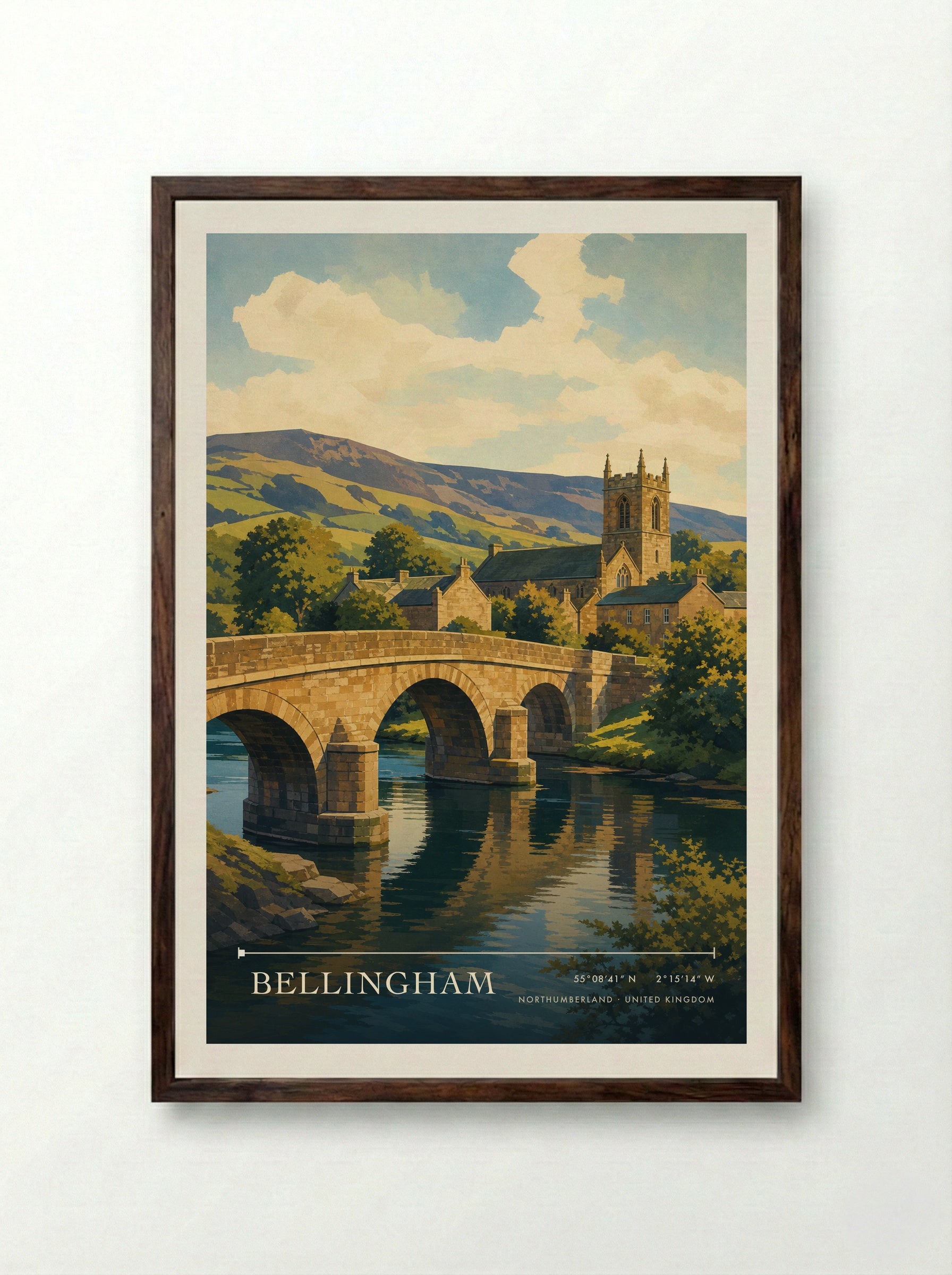 Bellingham Northumberland United Kingdom Travel Poster - Framed Print Dark Wood