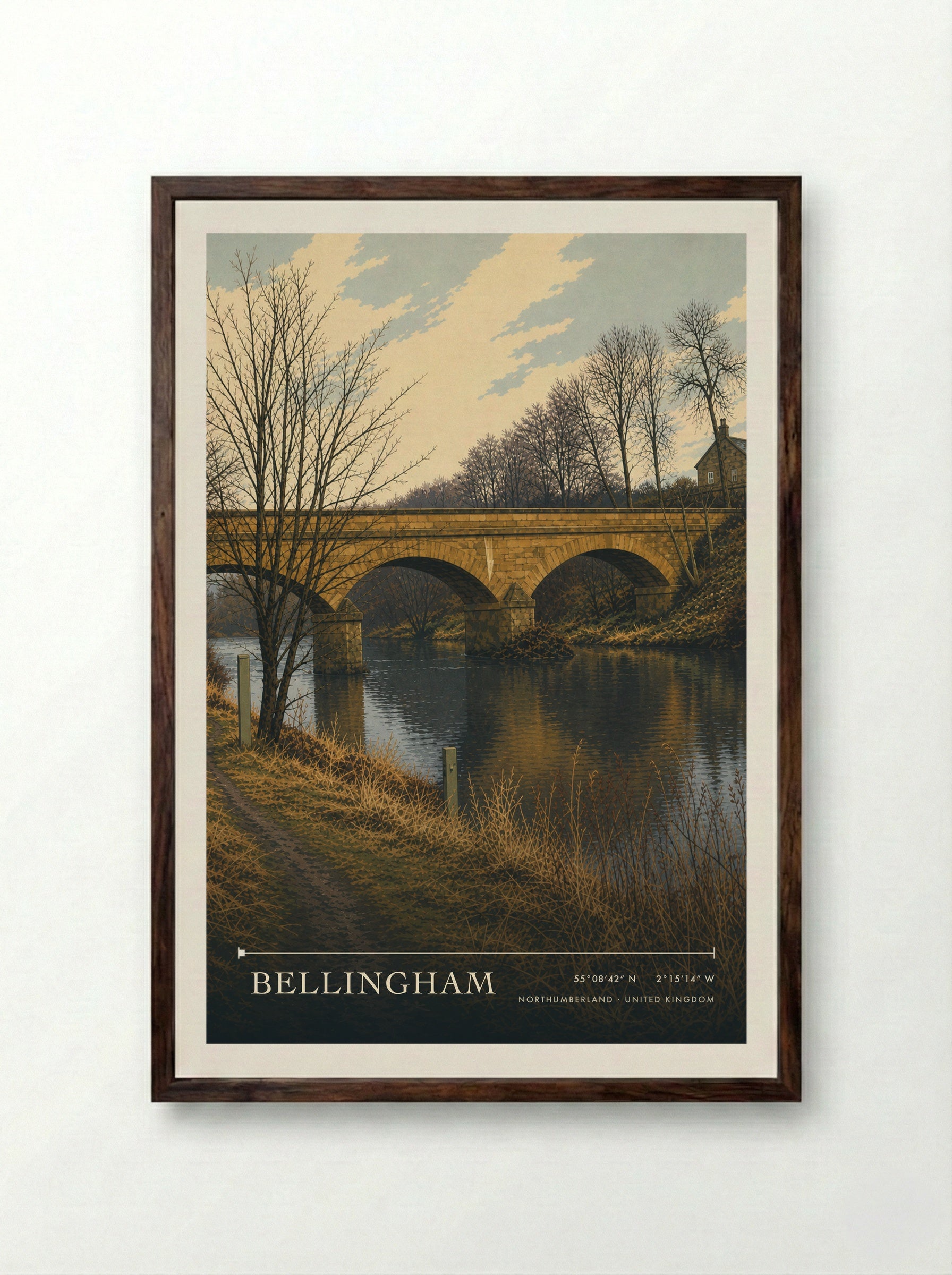 Bellingham Northumberland United Kingdom Travel Poster - Framed Print Dark Wood