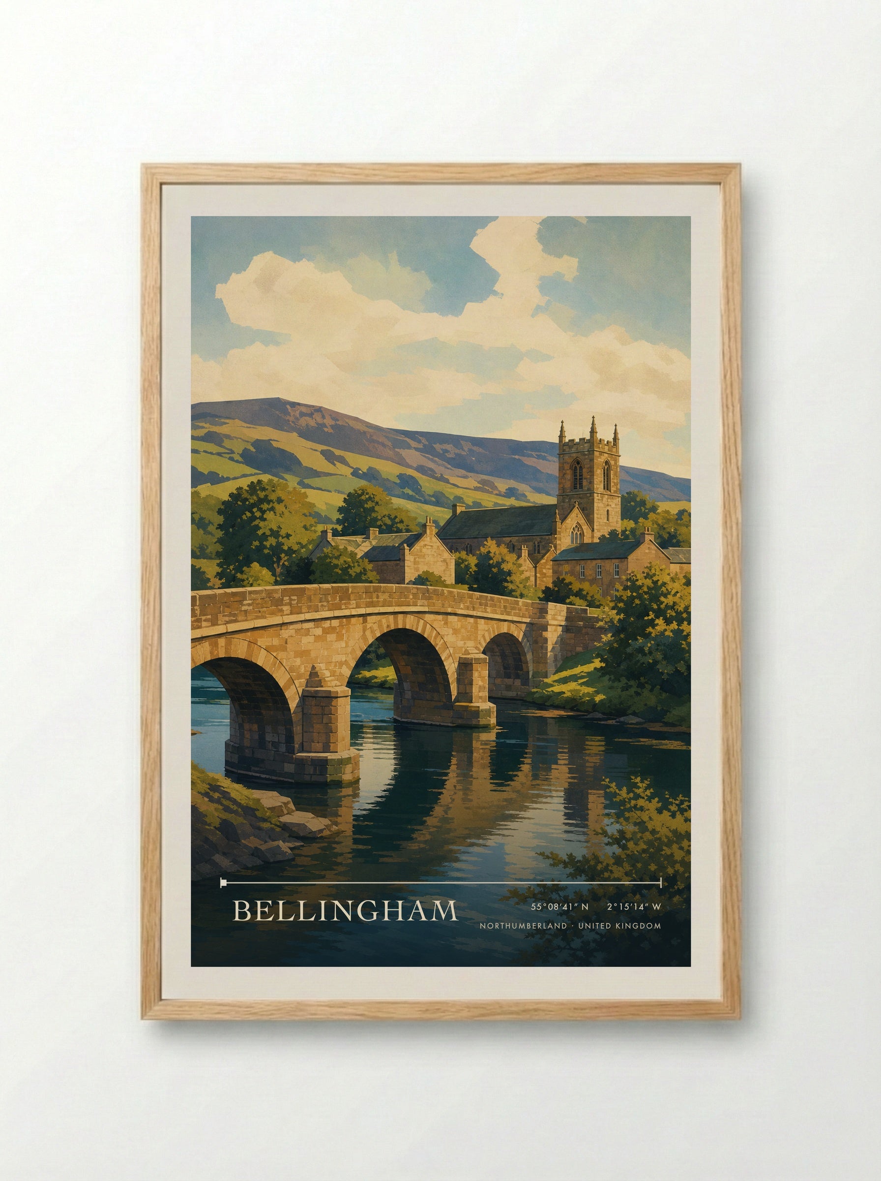 Bellingham Northumberland United Kingdom Travel Poster - Framed Print Wood