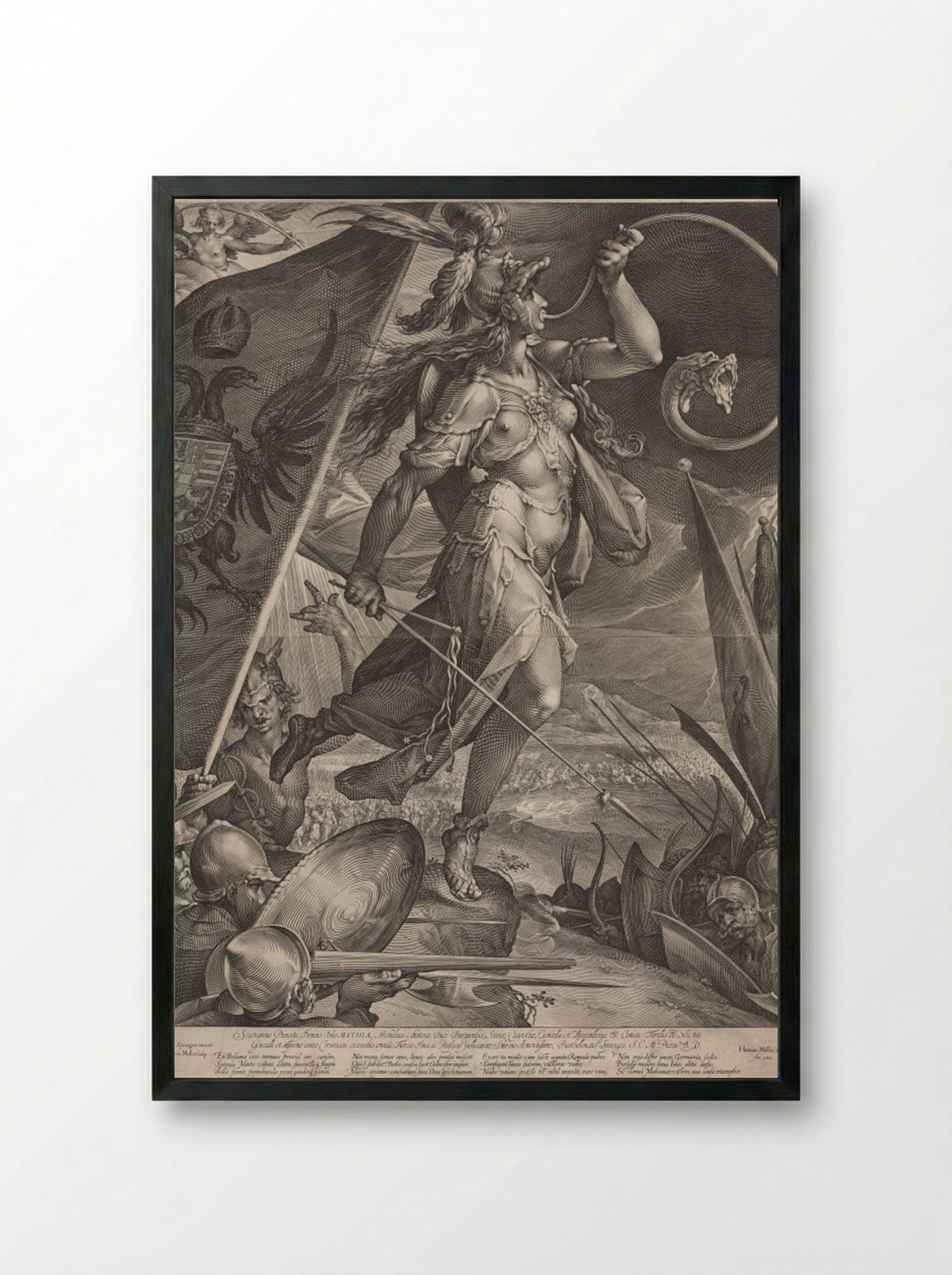 Bellona Leading the Armies of the Emperor against the Turks - Jan Muller - Framed Print Black
