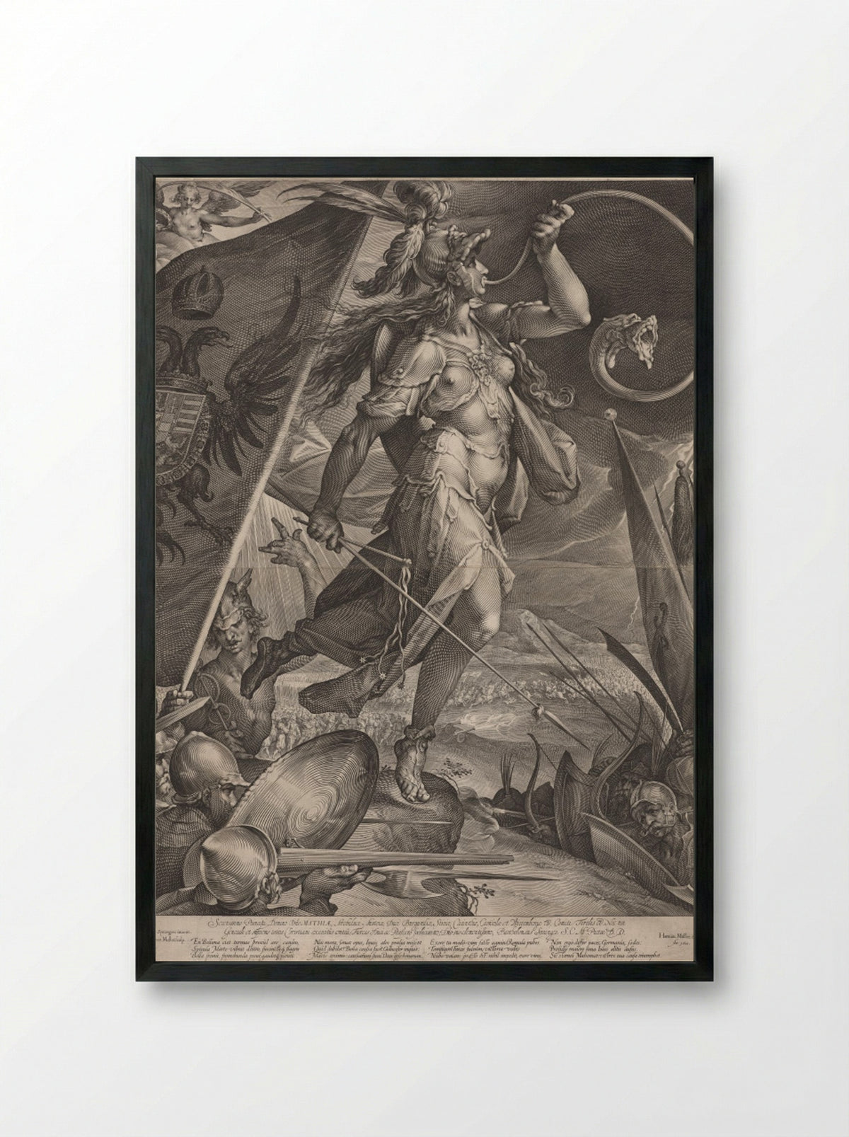 Bellona Leading the Armies of the Emperor against the Turks - Jan Muller - Framed Print Black