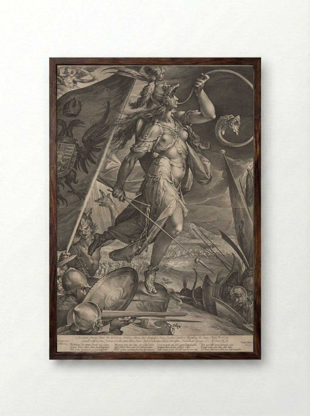 Bellona Leading the Armies of the Emperor against the Turks - Jan Muller - Framed Print Dark Wood