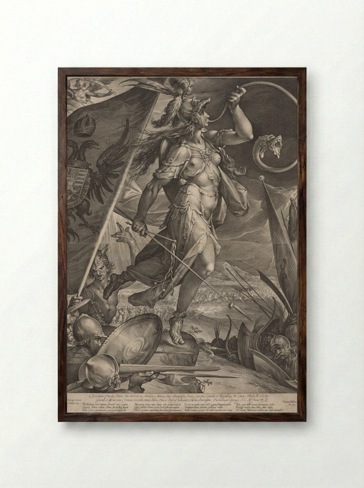 Bellona Leading the Armies of the Emperor against the Turks - Jan Muller - Framed Print Dark Wood