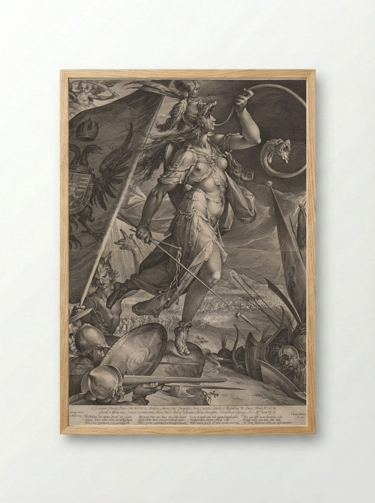 Bellona Leading the Armies of the Emperor against the Turks - Jan Muller - Framed Print Wood