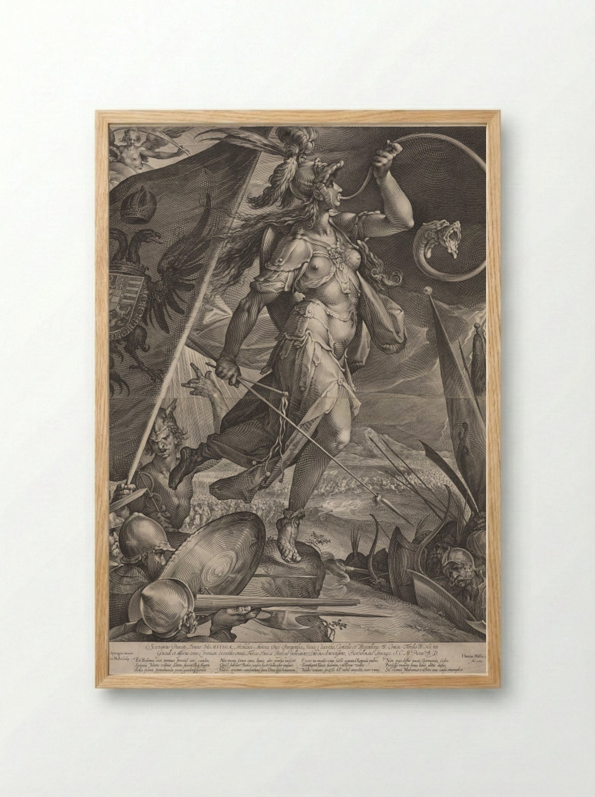 Bellona Leading the Armies of the Emperor against the Turks - Jan Muller - Framed Print Wood