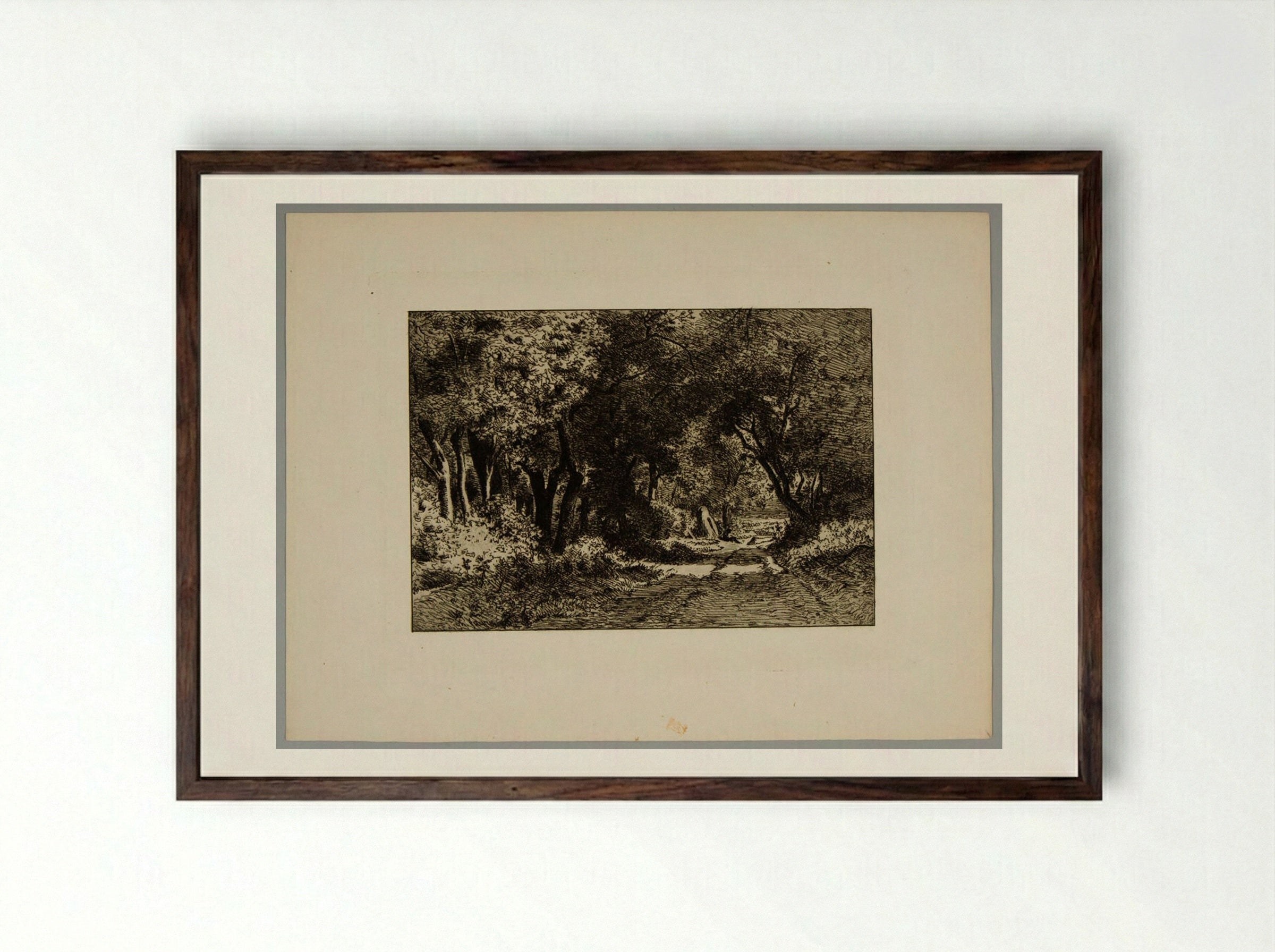 Below the Wood - Charles-Émile Jacque - Framed Print Dark Wood