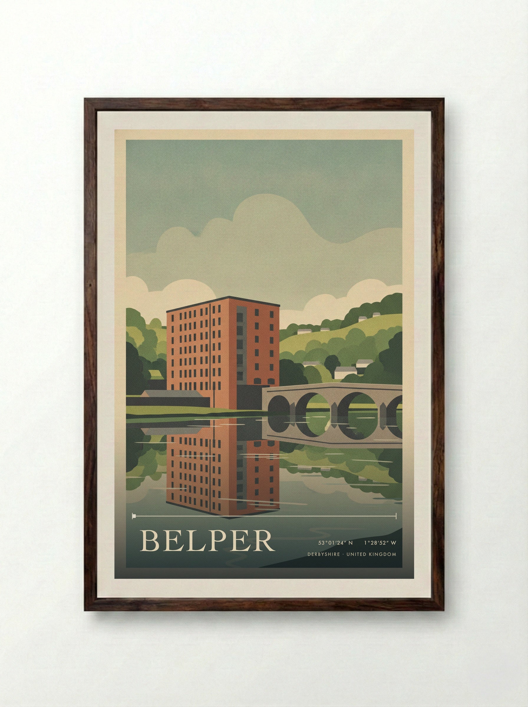 Belper Derbyshire United Kingdom Travel Poster - Framed Print Dark Wood