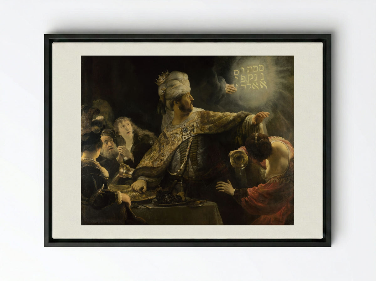 Belshazzar's Feast - Rembrandt van Rijn - Framed Canvas Black