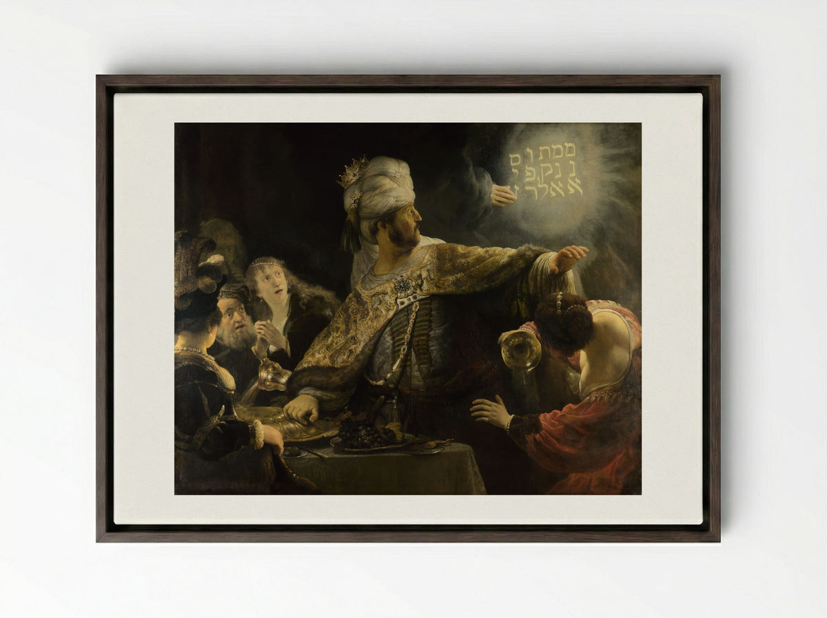 Belshazzar's Feast - Rembrandt van Rijn - Framed Canvas Dark Wood