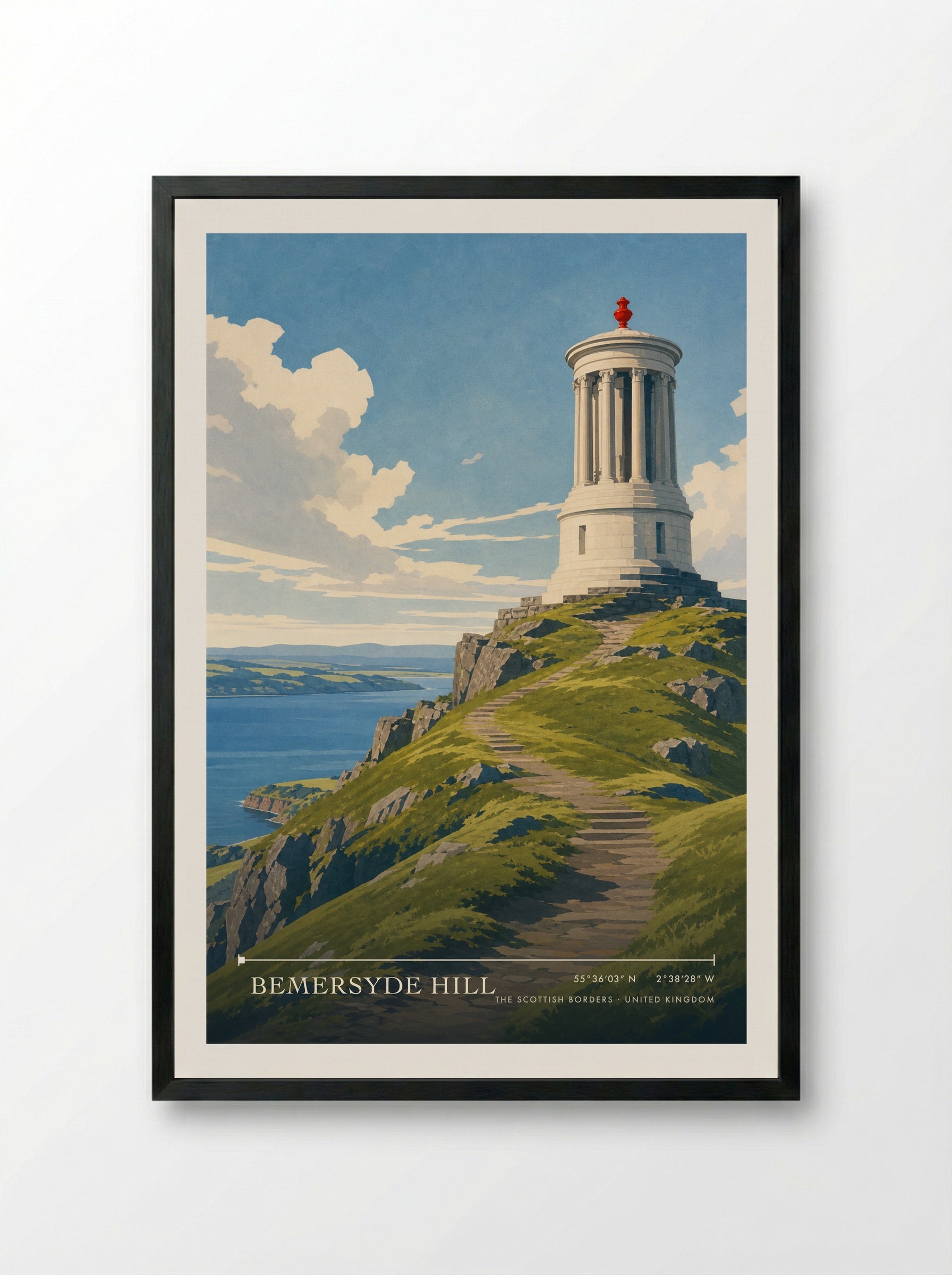 Bemersyde Hill The Scottish Borders United Kingdom Travel Poster - Framed Print Black