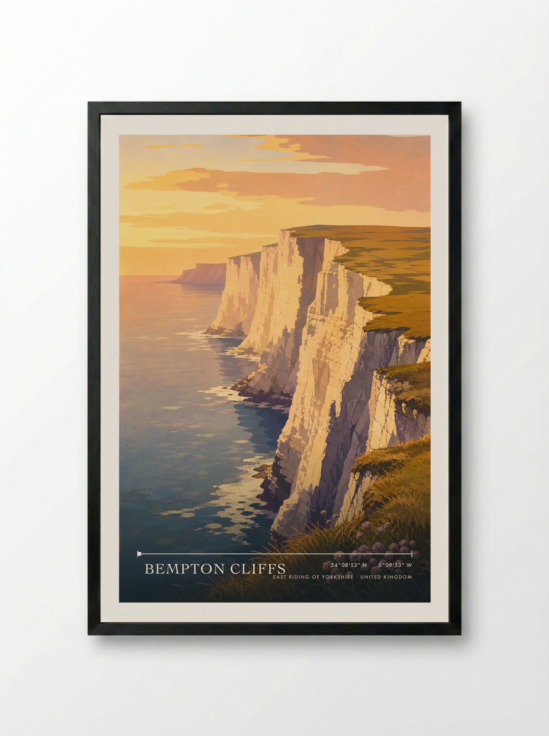 Bempton Cliffs East Riding of Yorkshire United Kingdom Travel Poster - Framed Print Black