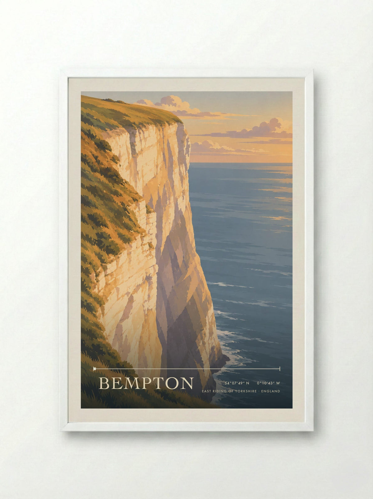 Bempton, East Riding of Yorkshire | Travel Poster - Framed Print White