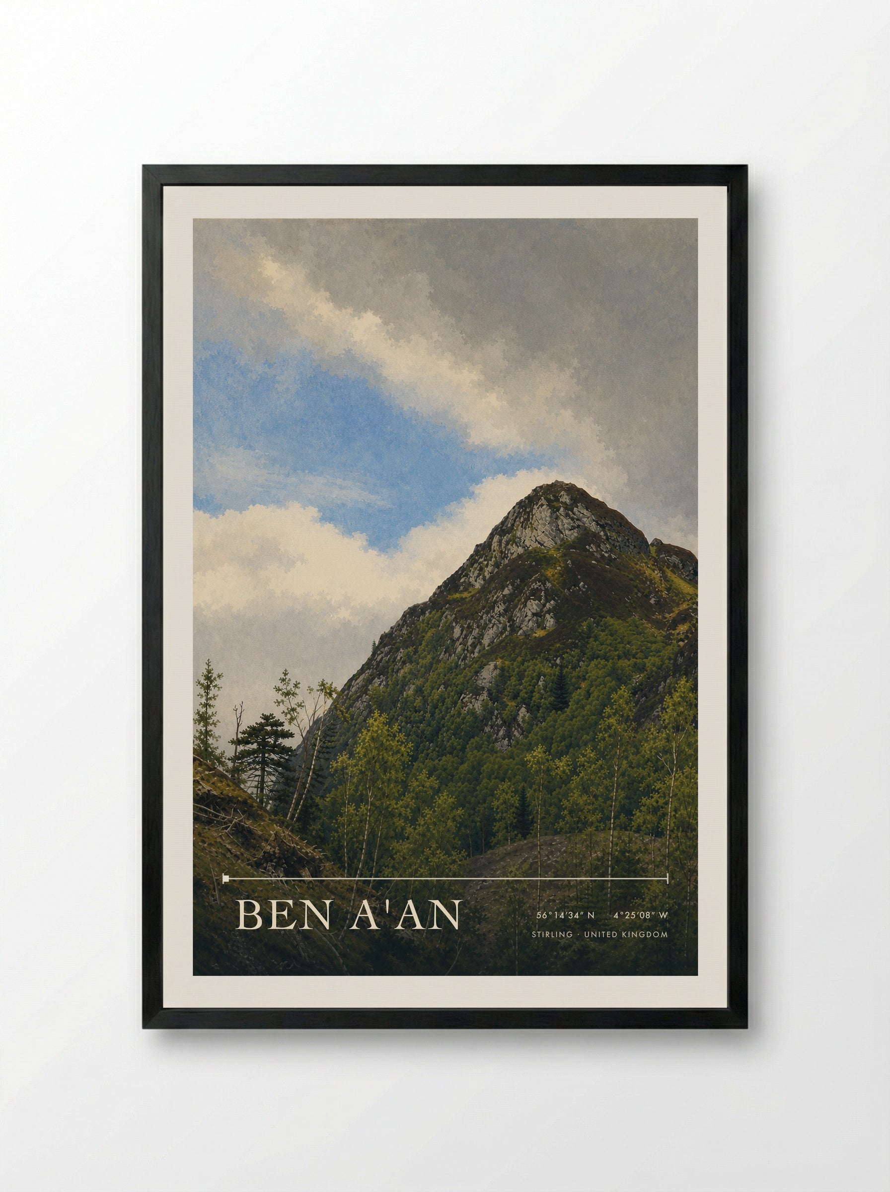 Ben A'an Stirling United Kingdom Travel Poster - Framed Print Black