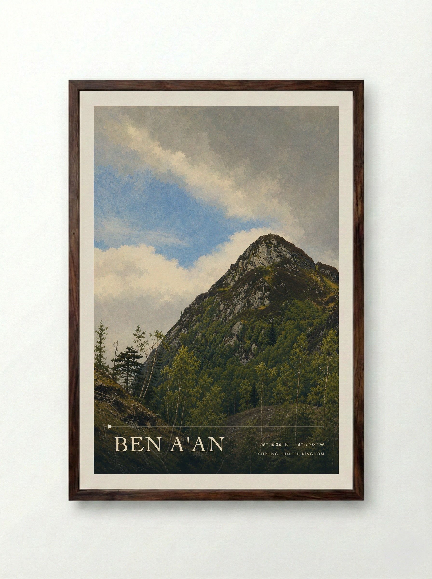 Ben A'an Stirling United Kingdom Travel Poster - Framed Print Dark Wood