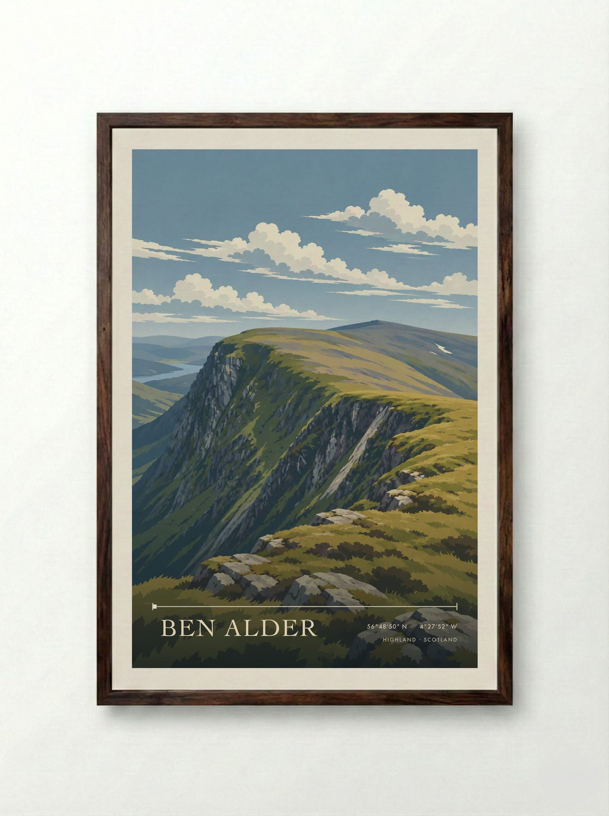 Ben Alder, Highland | Travel Poster - Framed Print Dark Wood