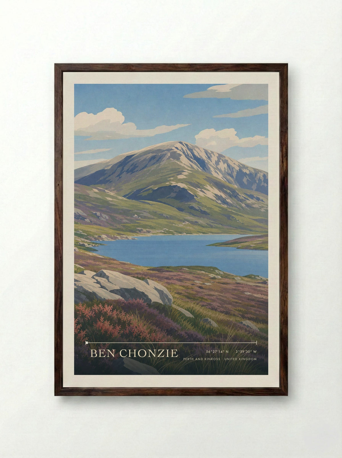 Ben Chonzie Perth and Kinross United Kingdom Travel Poster - Framed Print Dark Wood