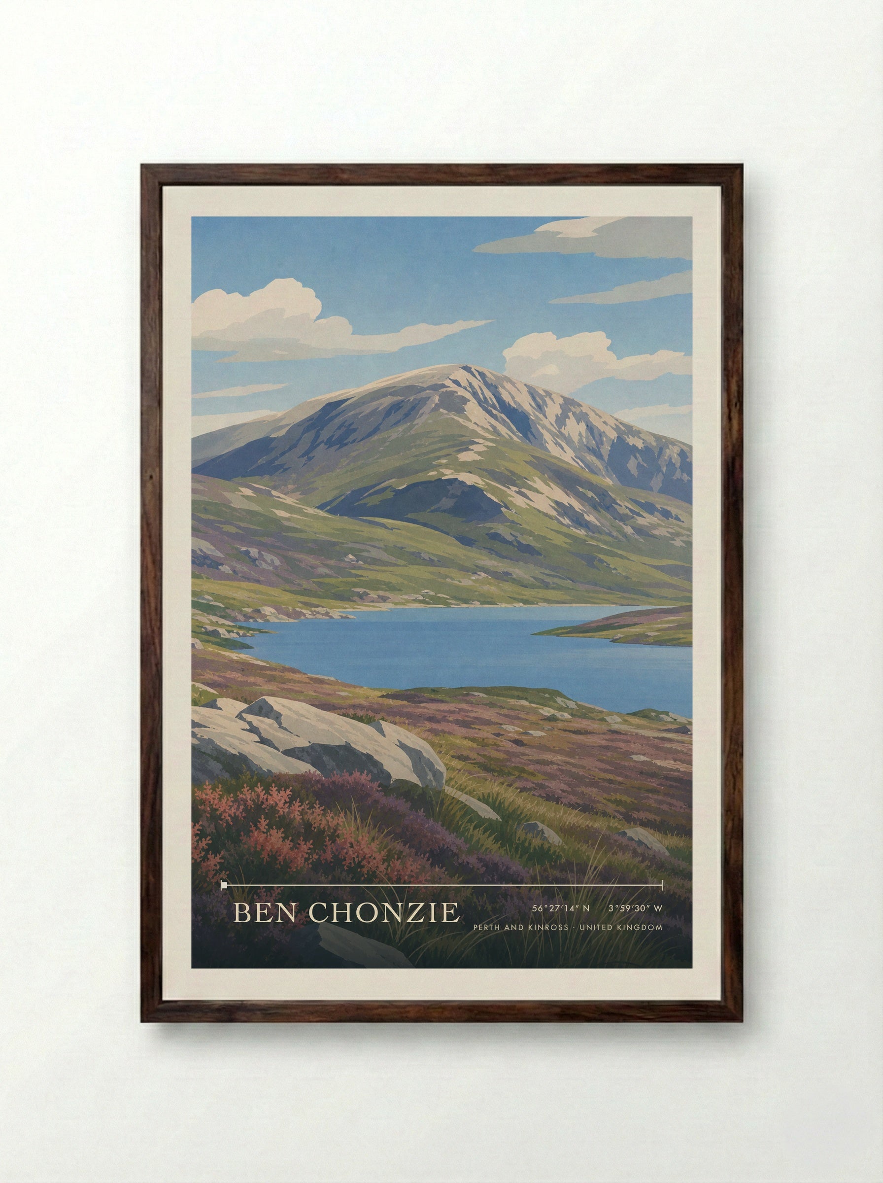 Ben Chonzie Perth and Kinross United Kingdom Travel Poster - Framed Print Dark Wood
