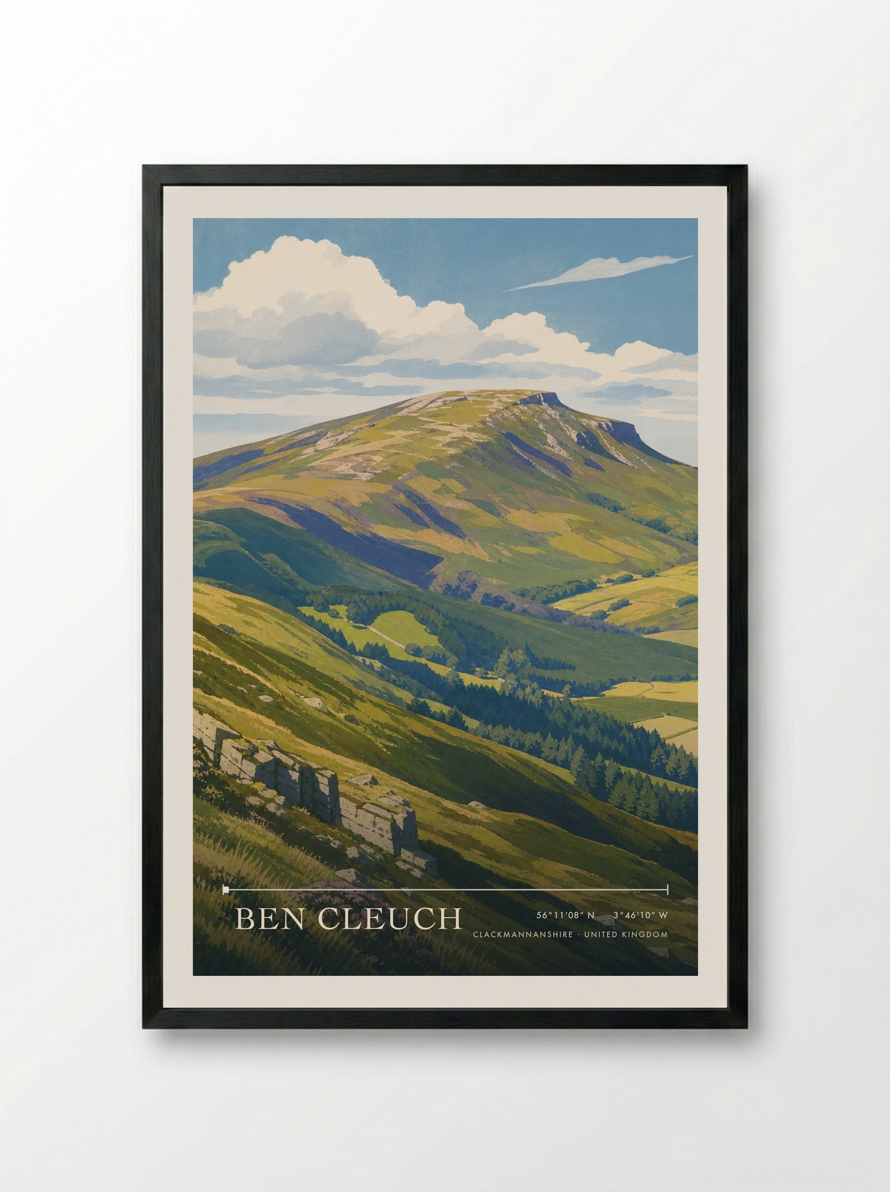 Ben Cleuch Clackmannanshire United Kingdom Travel Poster - Framed Print Black