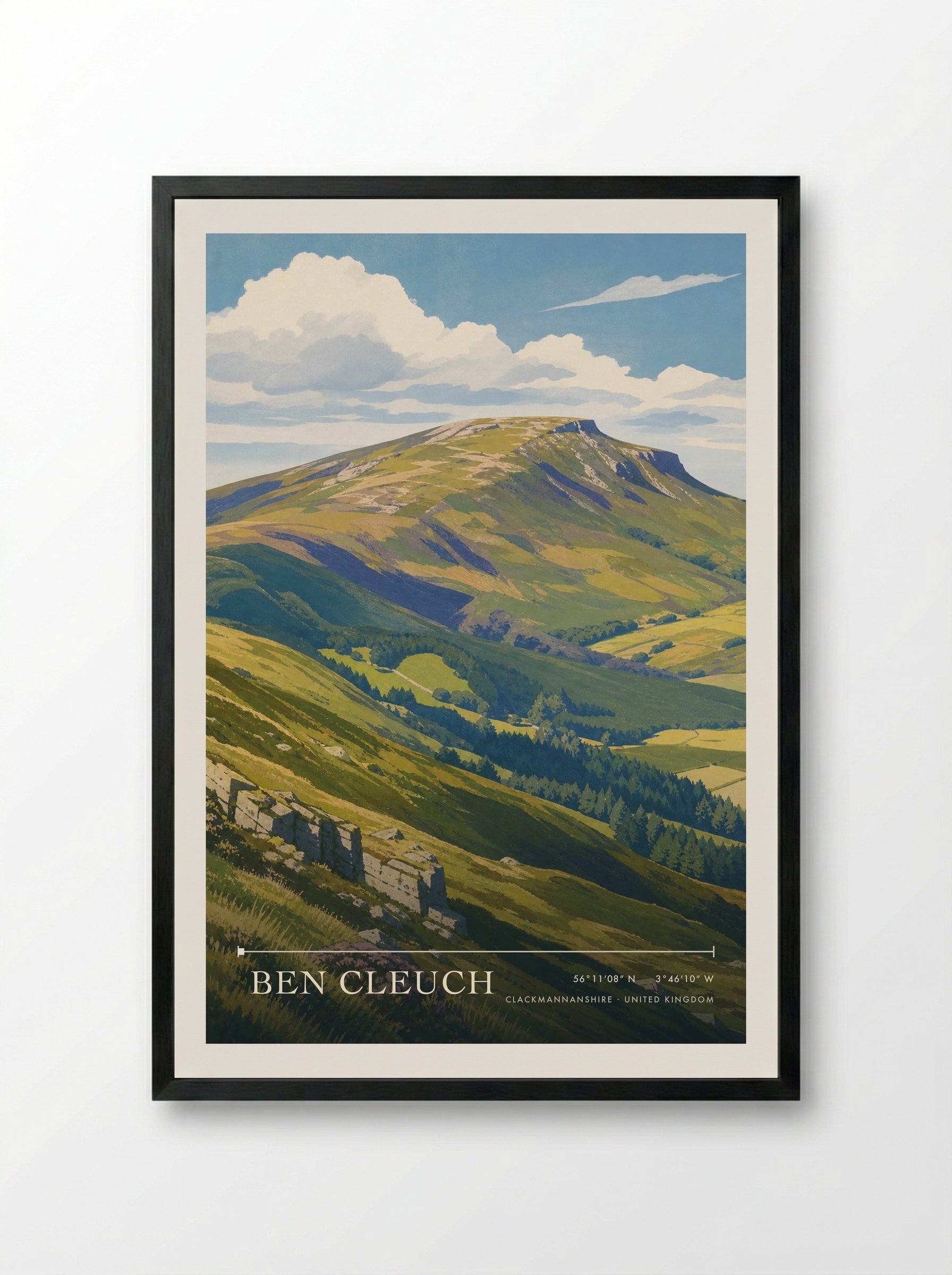 Ben Cleuch Clackmannanshire United Kingdom Travel Poster - Framed Print Black