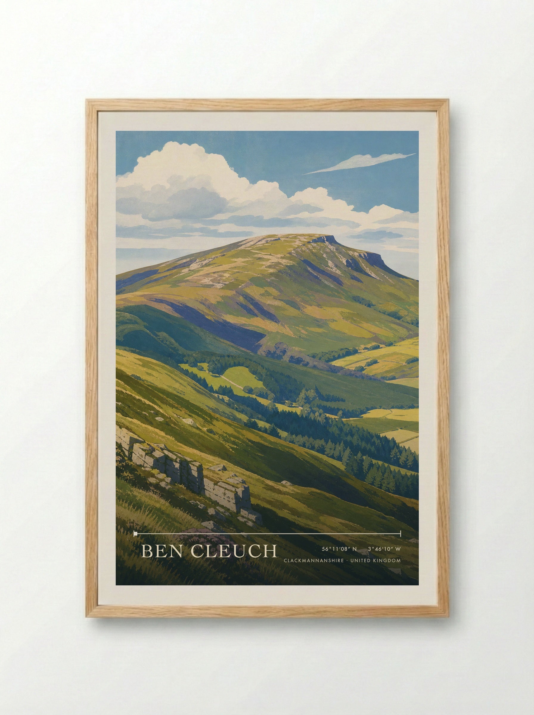 Ben Cleuch Clackmannanshire United Kingdom Travel Poster - Framed Print Wood