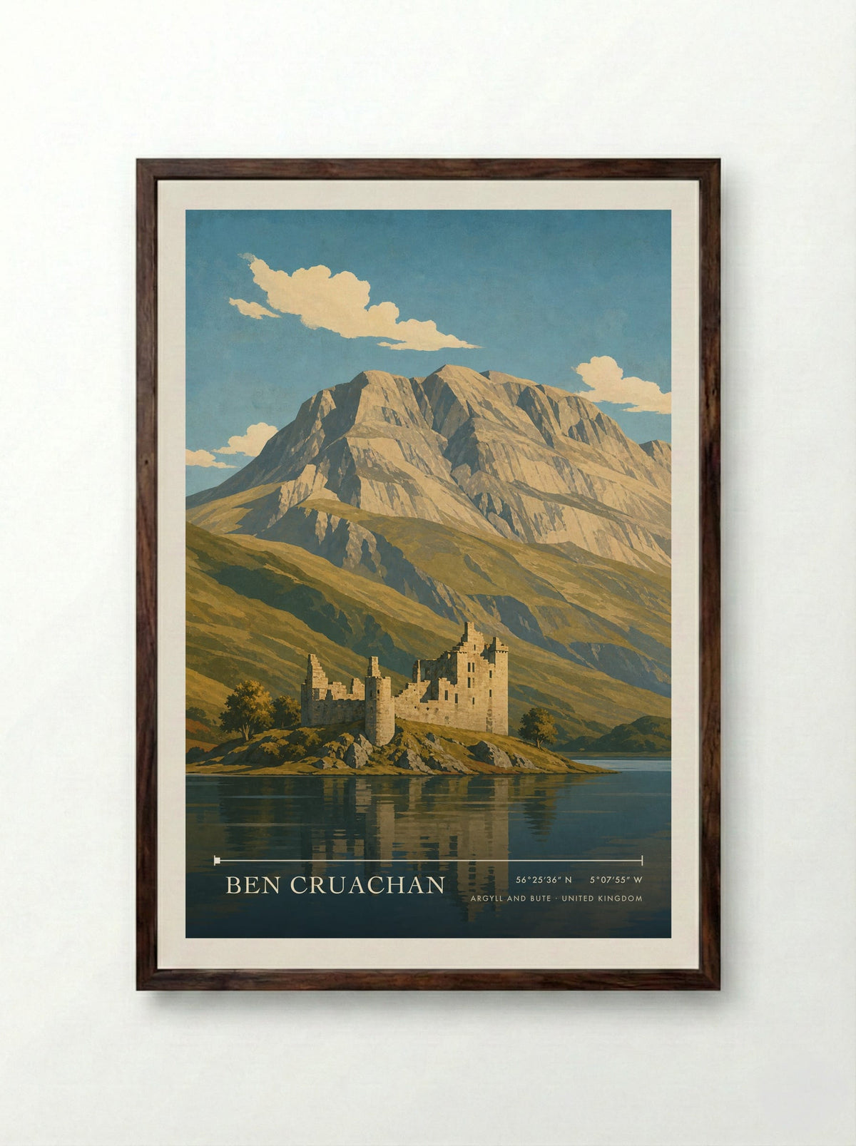 Ben Cruachan Argyll and Bute United Kingdom Travel Poster - Framed Print Dark Wood
