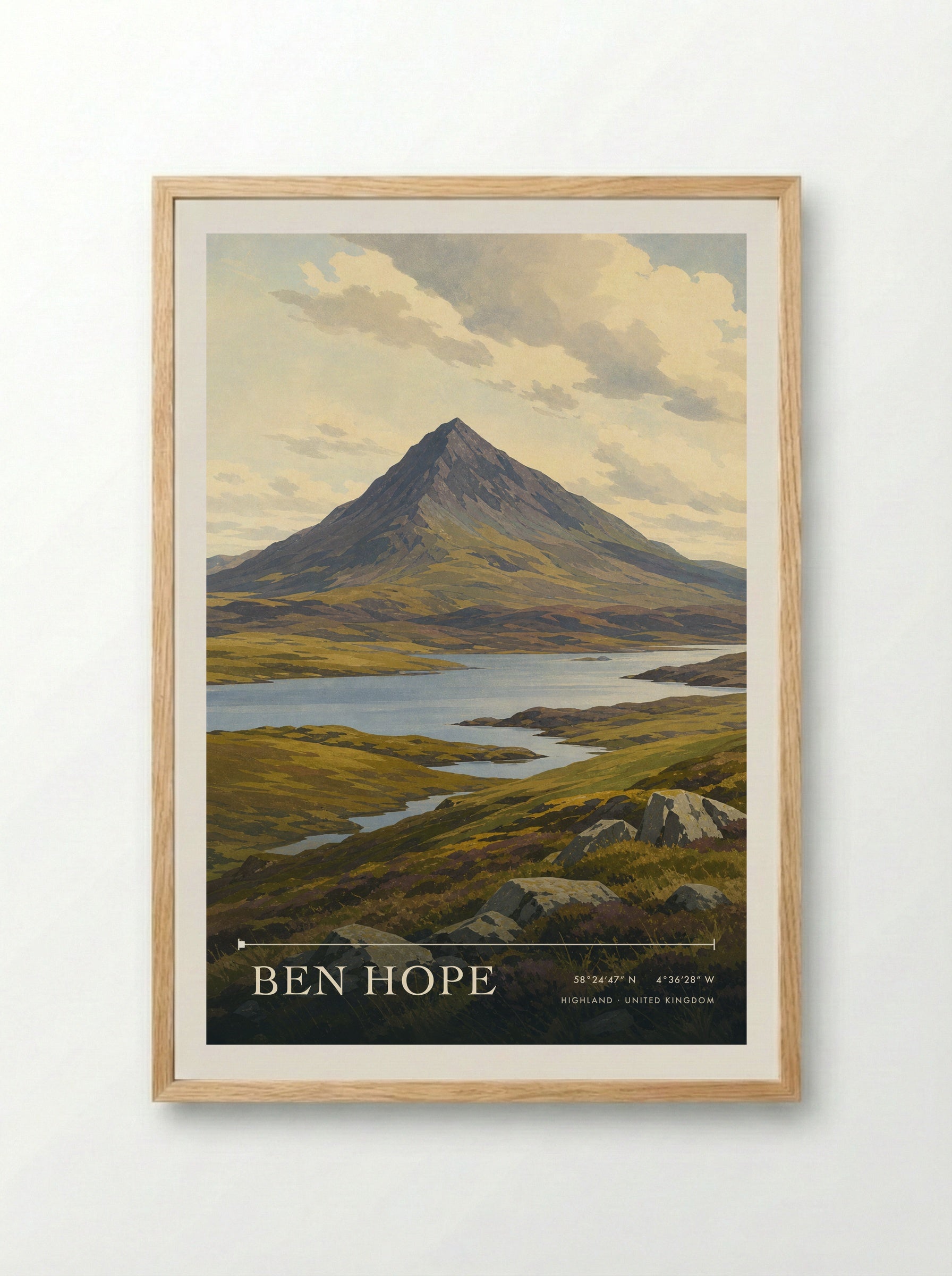 Ben Hope Highland United Kingdom Travel Poster - Framed Print Wood