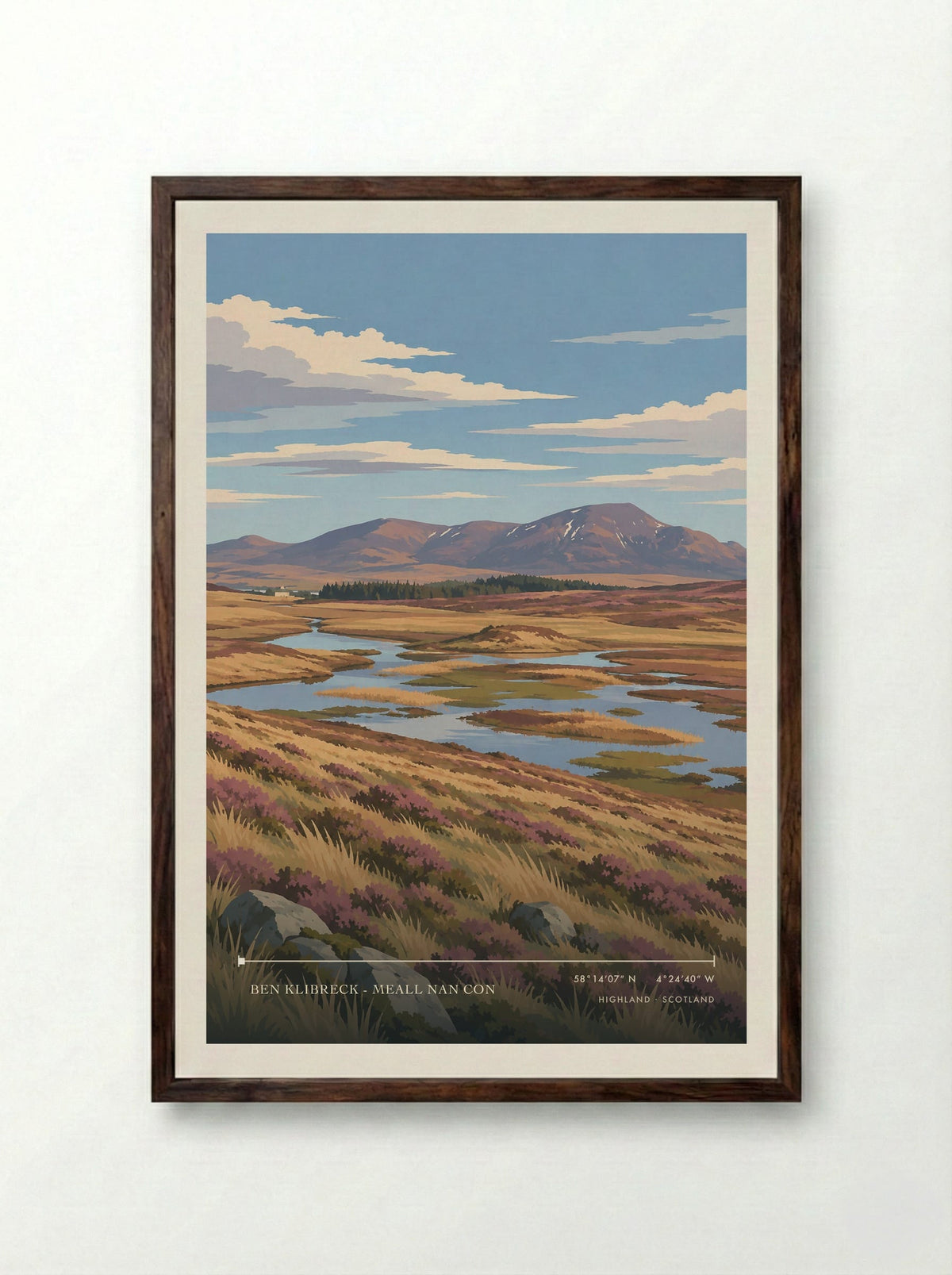 Ben Klibreck - Meall nan Con, Highland | Travel Poster - Framed Print Dark Wood