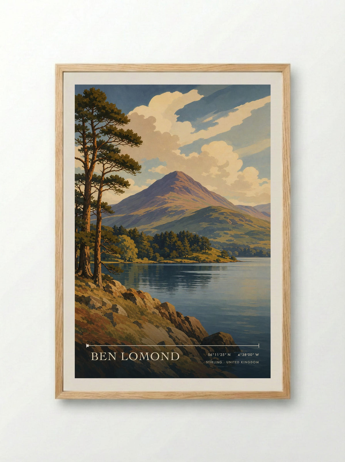 Ben Lomond Stirling United Kingdom Travel Poster - Framed Print Wood