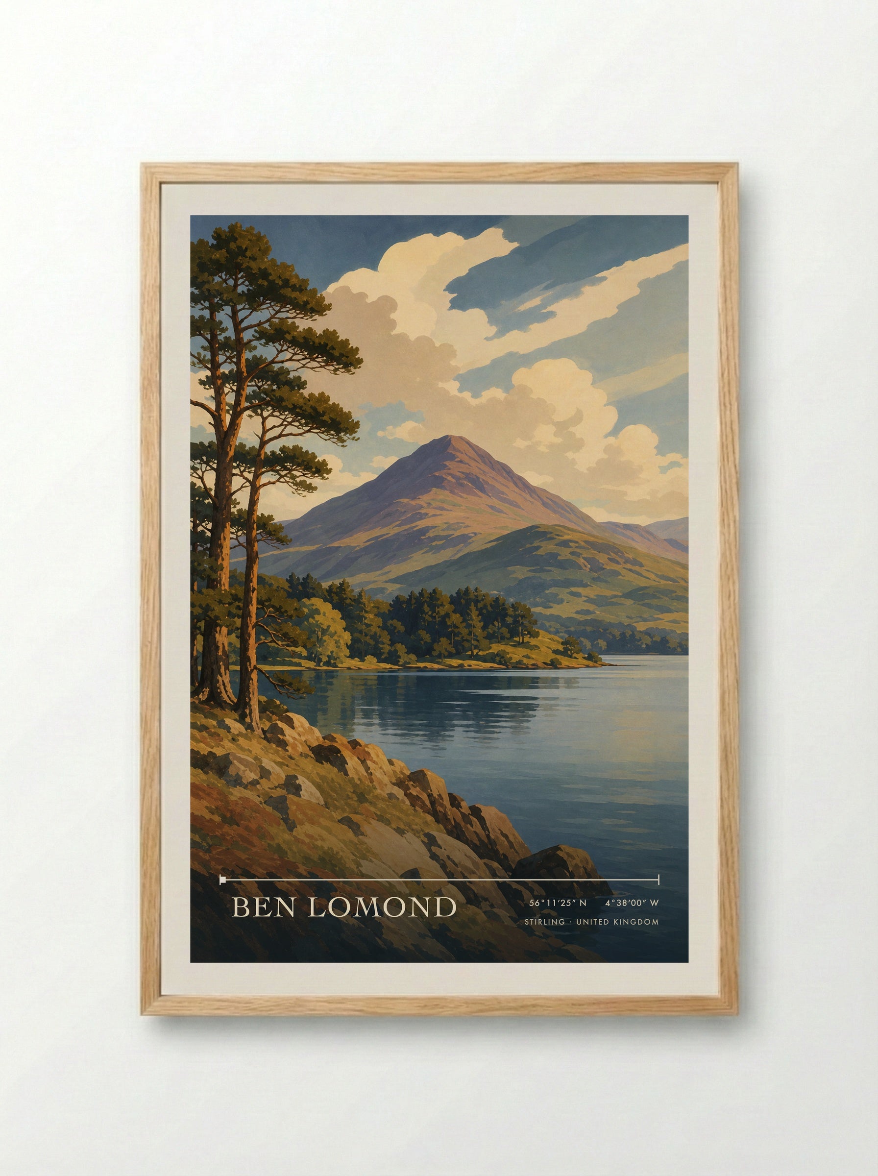 Ben Lomond Stirling United Kingdom Travel Poster - Framed Print Wood