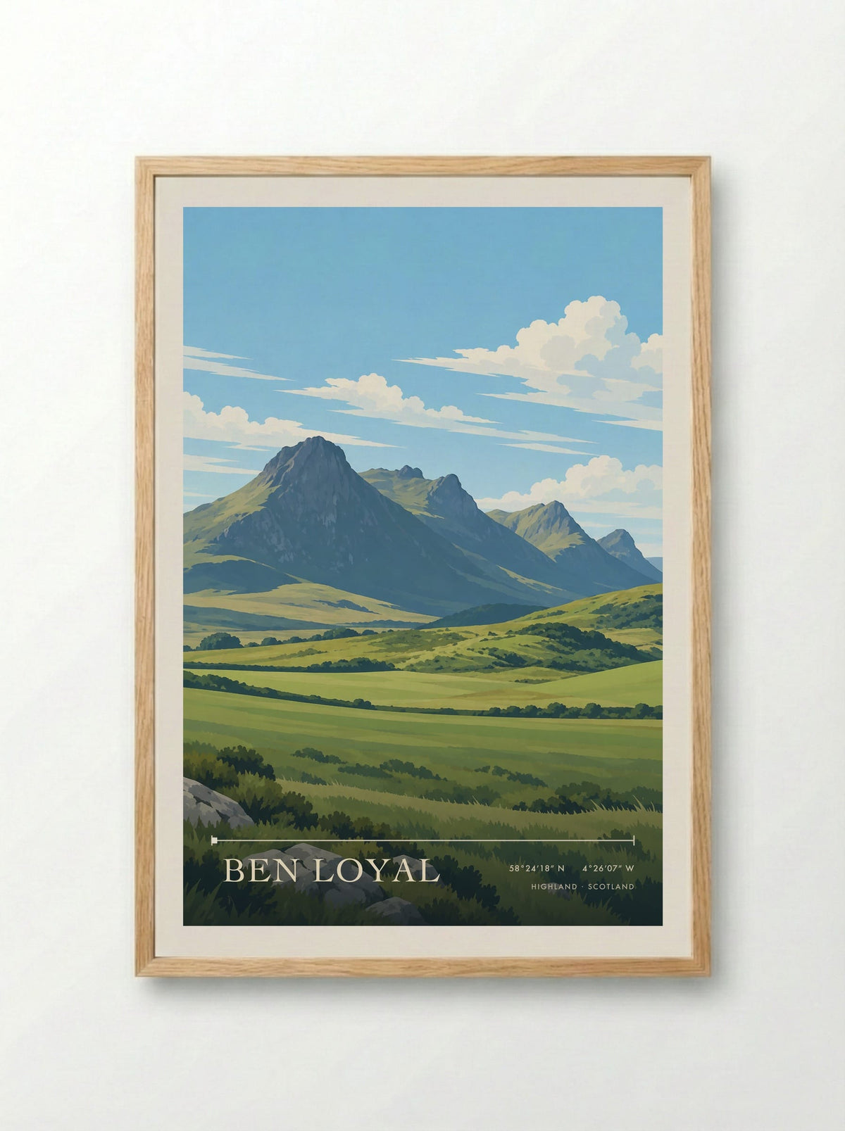 Ben Loyal, Highland | Travel Poster - Framed Print Wood