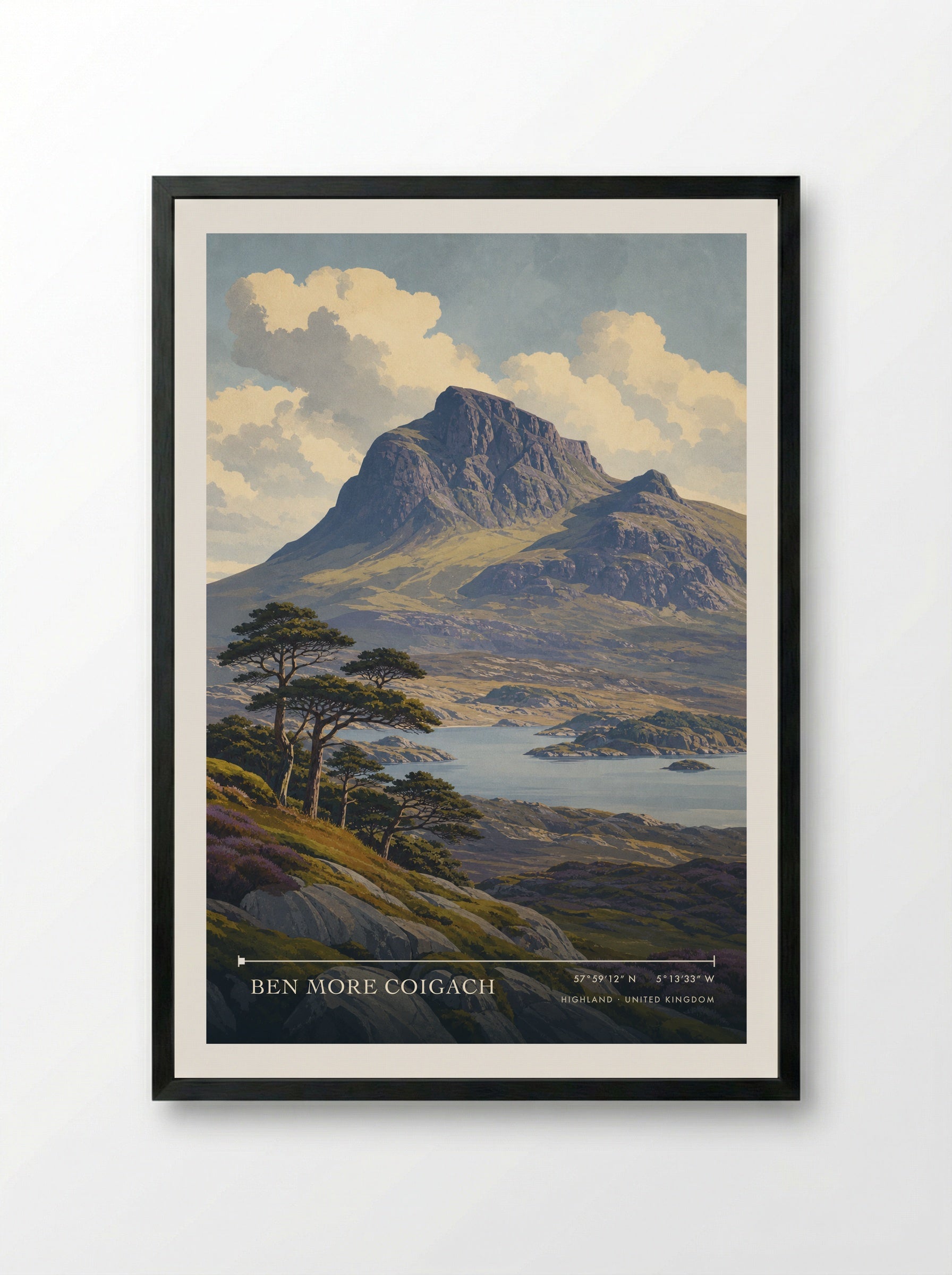 Ben More Coigach Highland United Kingdom Travel Poster - Framed Print Black