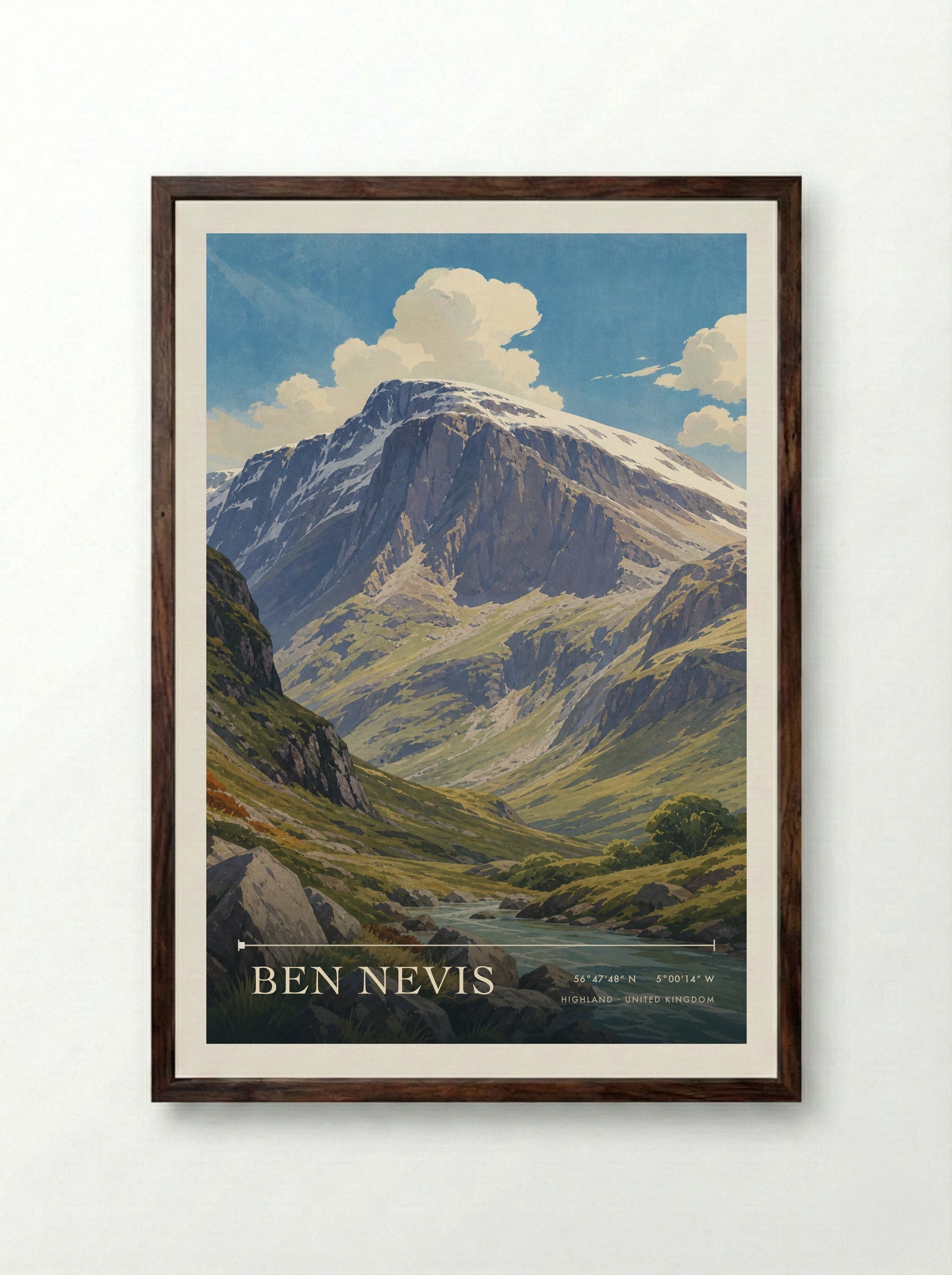 Ben Nevis Highland United Kingdom Travel Poster - Framed Print Dark Wood