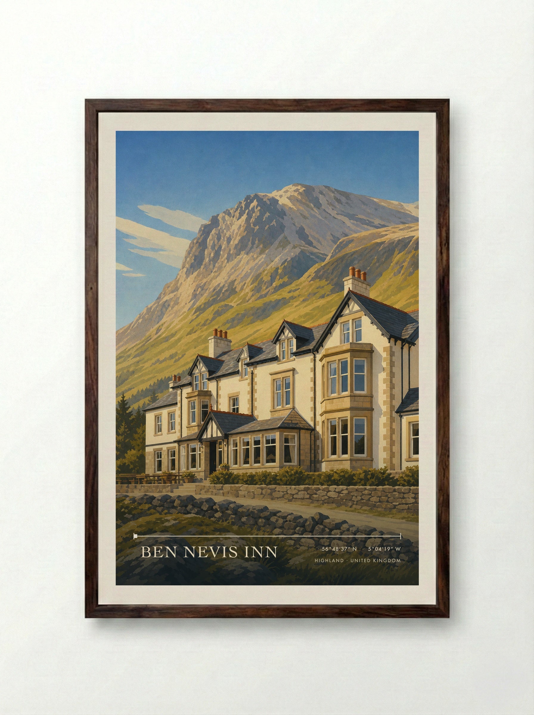Ben Nevis Inn Highland United Kingdom Travel Poster - Framed Print Dark Wood