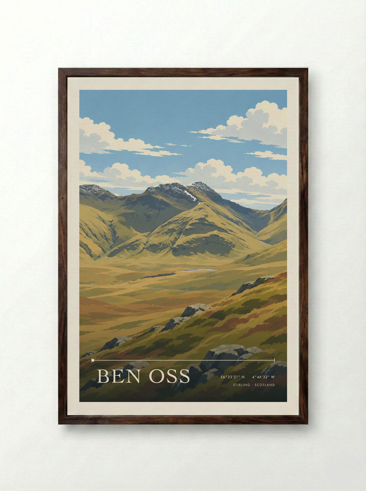 Ben Oss, Stirling | Travel Poster - Framed Print Dark Wood