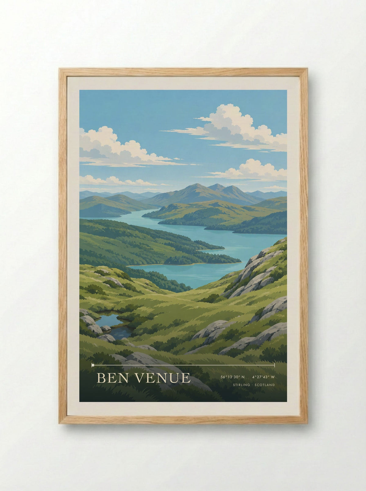 Ben Venue, Stirling | Travel Poster - Framed Print Wood