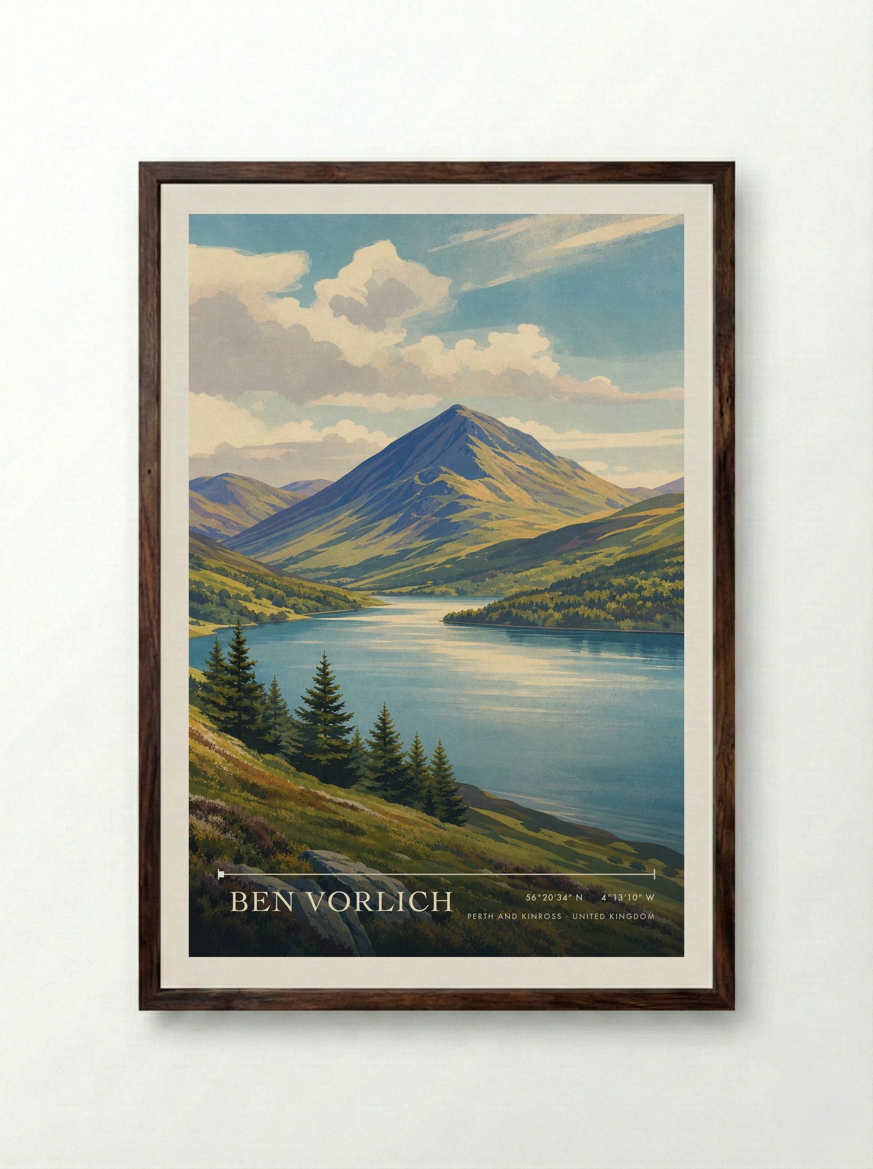 Ben Vorlich Perth and Kinross United Kingdom Travel Poster - Framed Print Dark Wood