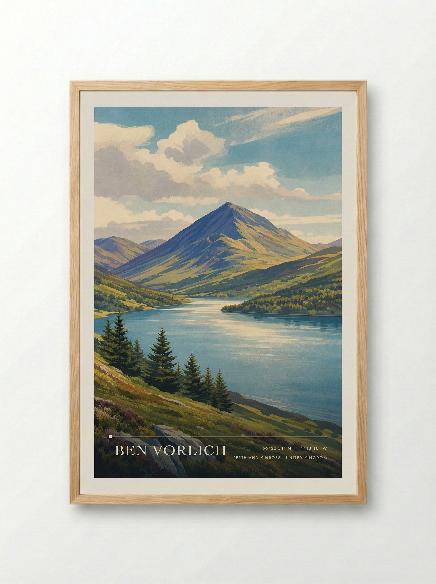 Ben Vorlich Perth and Kinross United Kingdom Travel Poster - Framed Print Wood