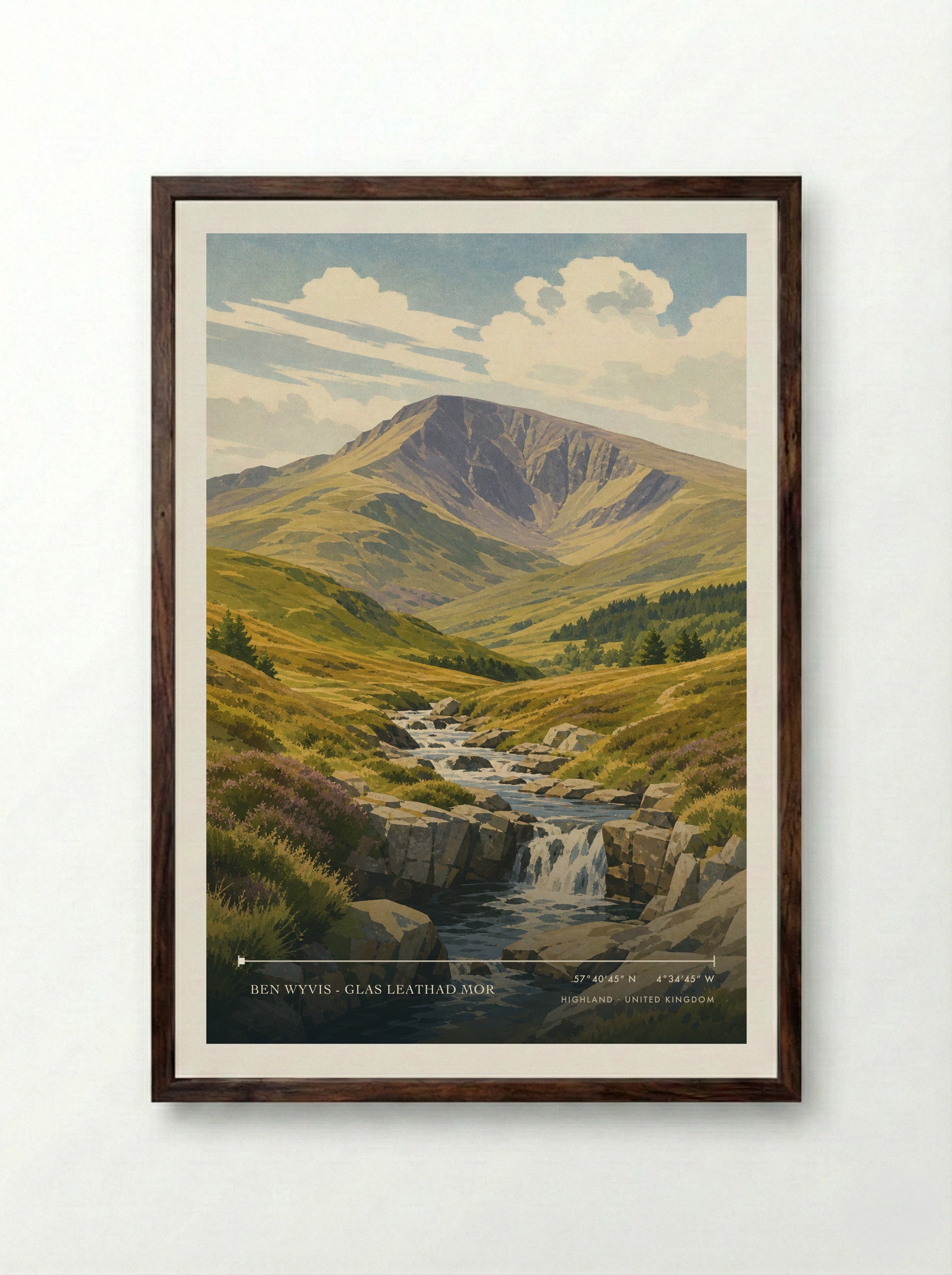 Ben Wyvis - Glas Leathad Mor Highland United Kingdom Travel Poster - Framed Print Dark Wood