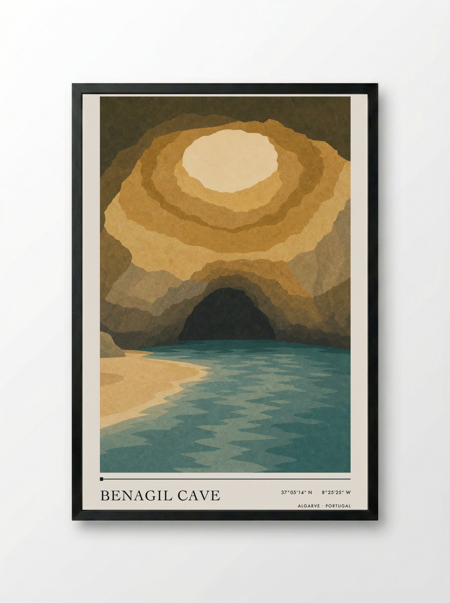 Benagil Cave Travel Poster Artwork - Framed Print Black