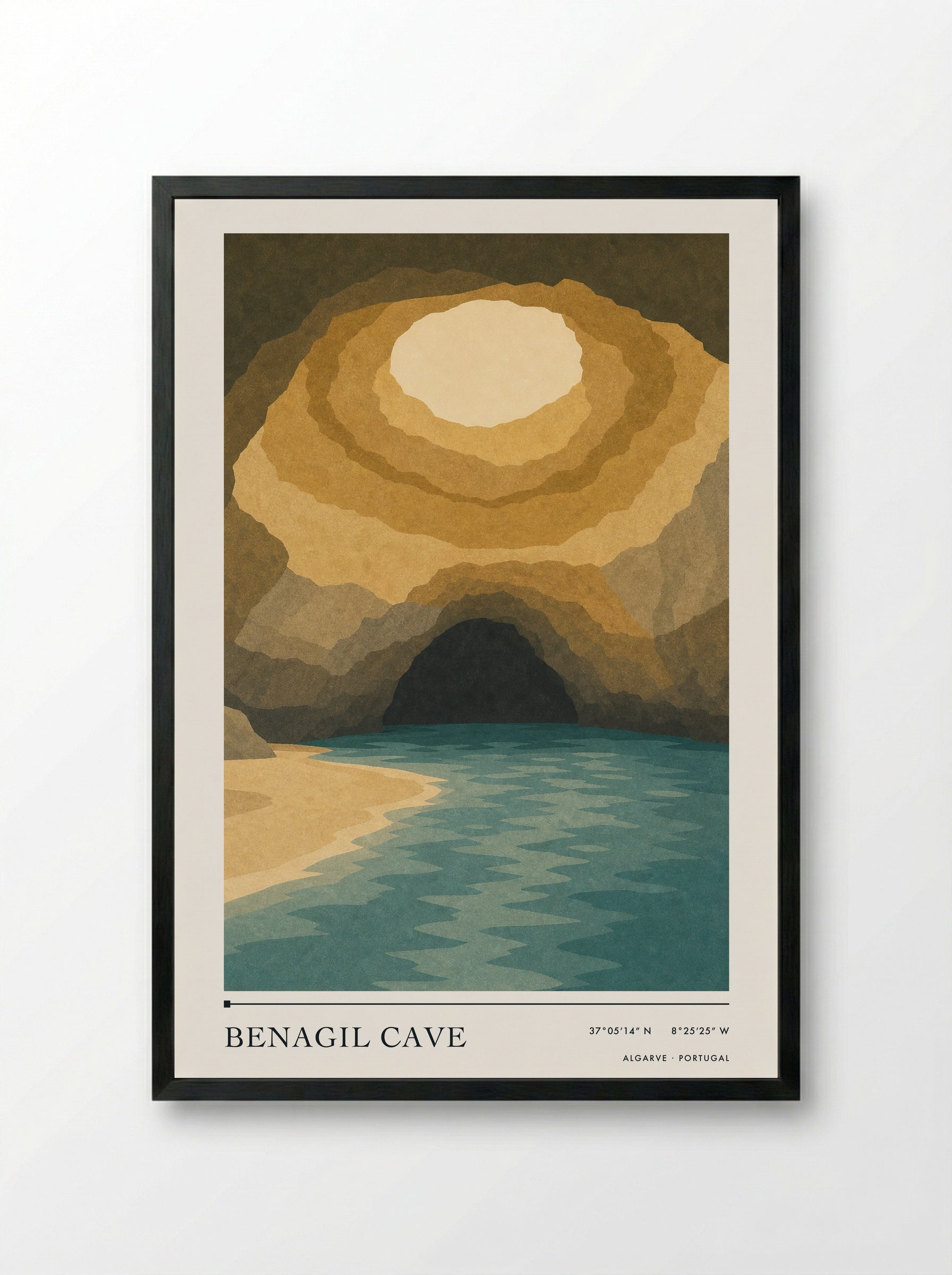 Benagil Cave Travel Poster Artwork - Framed Print Black