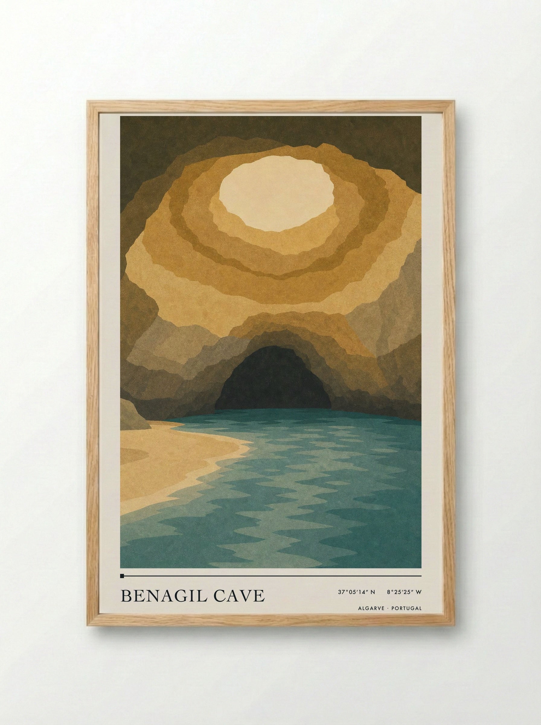 Benagil Cave Travel Poster Artwork - Framed Print Wood