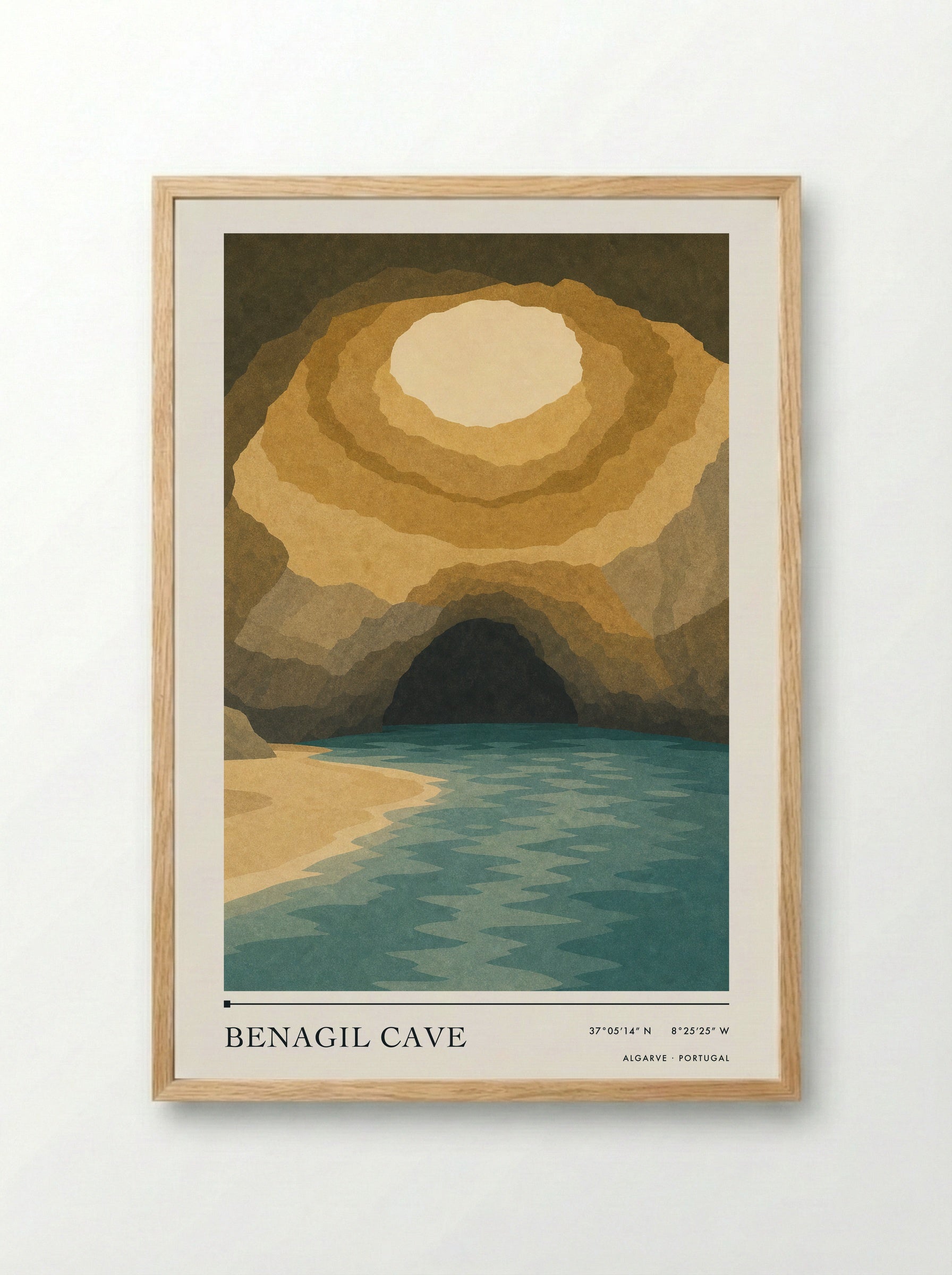 Benagil Cave Travel Poster Artwork - Framed Print Wood