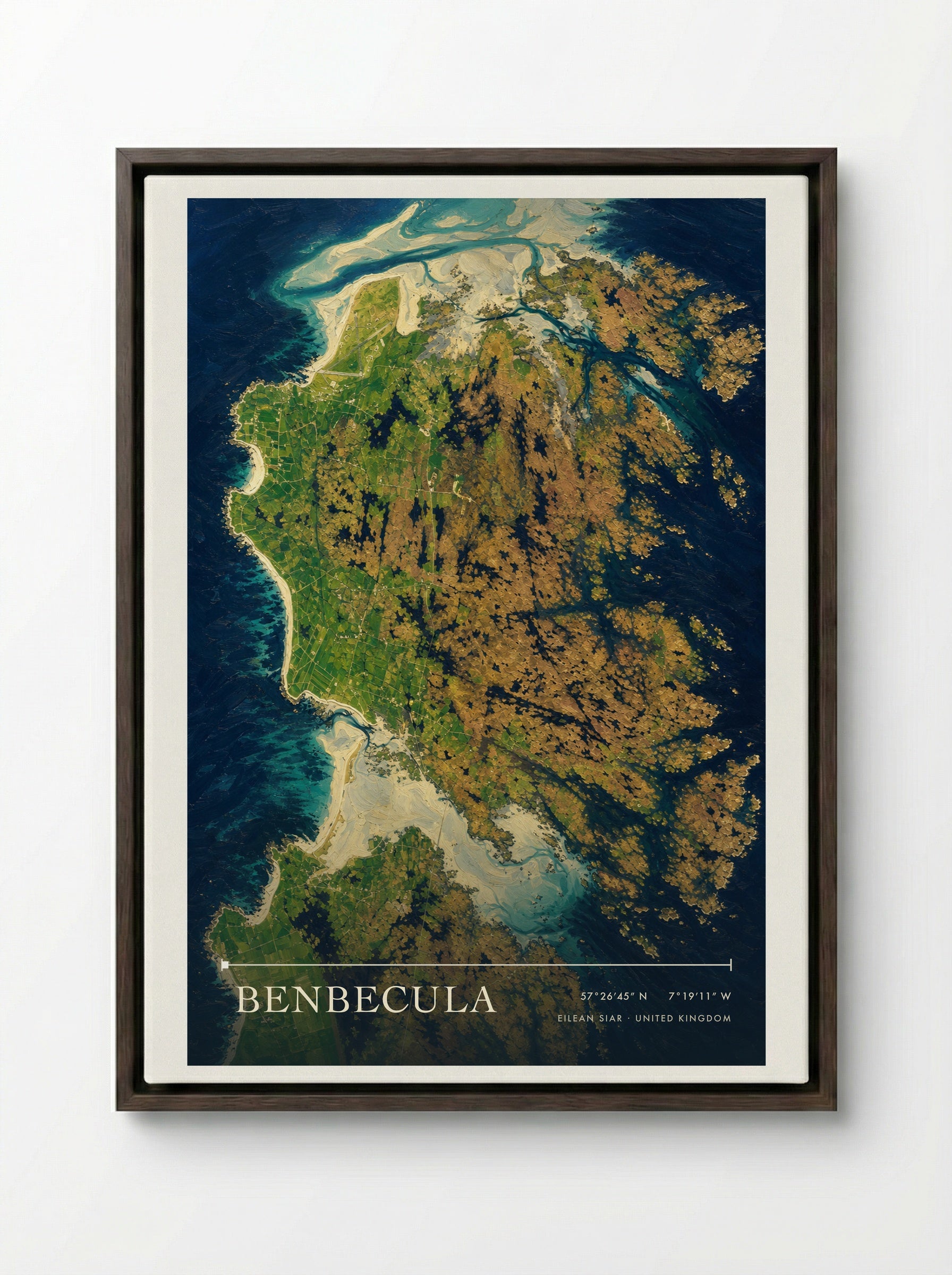 Benbecula Eilean Siar United Kingdom Travel Poster - Framed Canvas Dark Wood